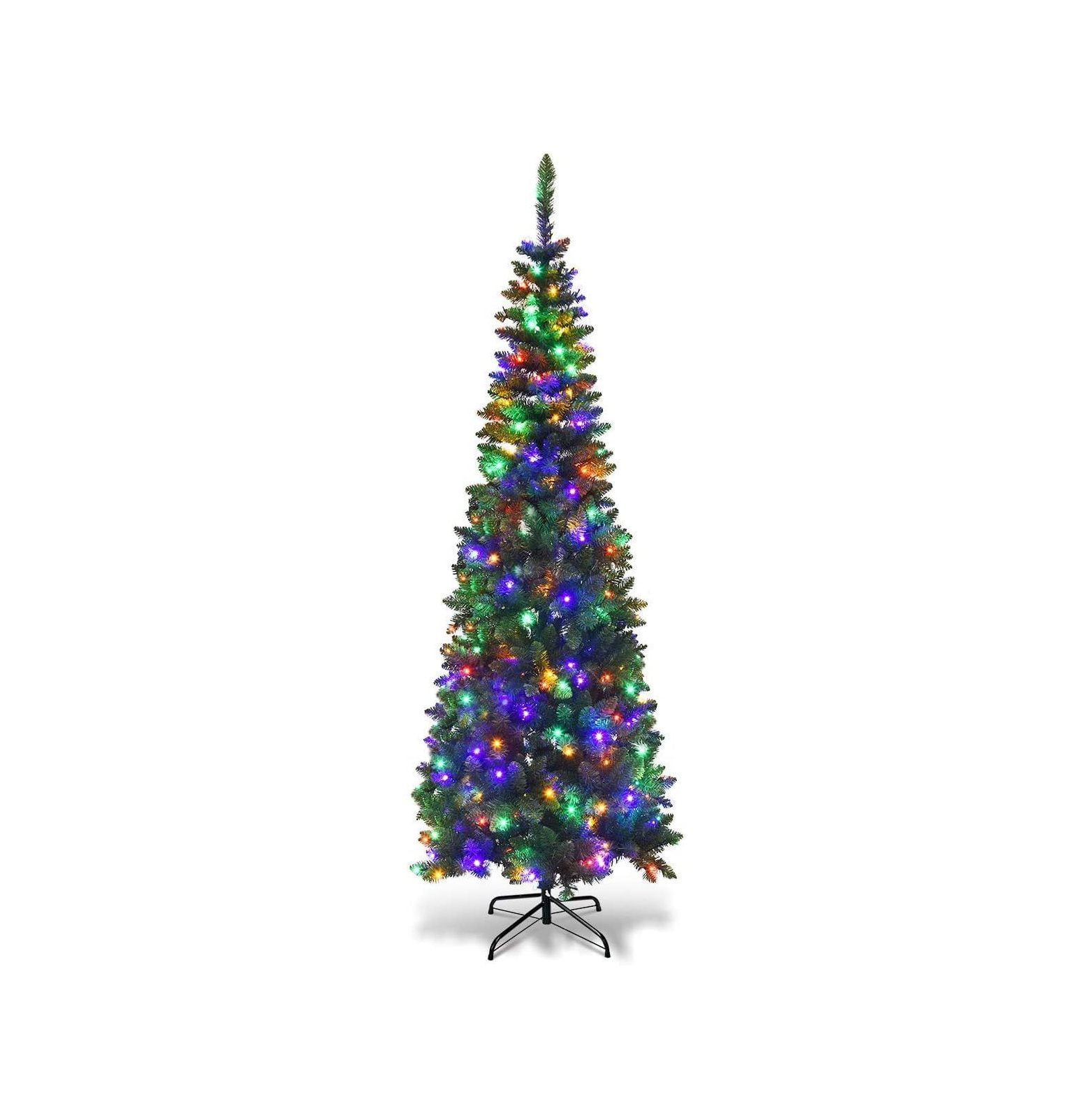 Drevy PreLit Artificial Pencil Christmas Tree, Colorful Lights Spruce