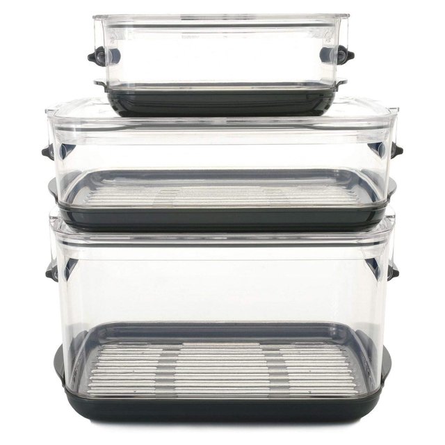 Drevy Prepworks ProKeeper Food Storage Container Set, 3 Piece, Clear Containers with Gray Sealed