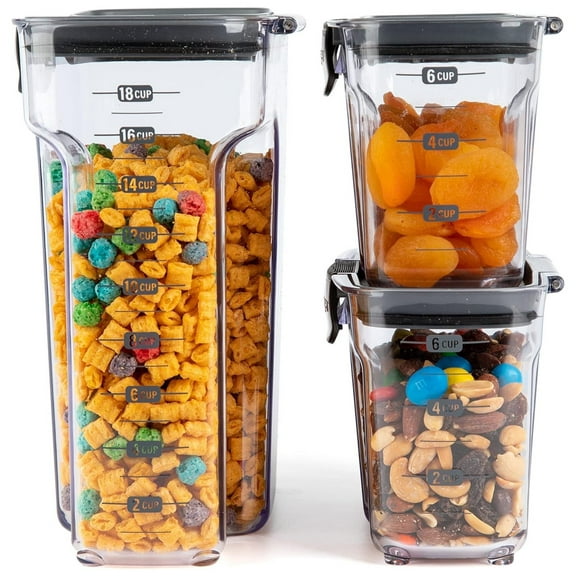 Drevy ProKeeper+ 3-Piece Clear Plastic Modular Airtight Pantry Cereal Food/Snack Kitchen Storage Organization Container Canister Set