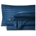 thumbnail image 1 of Drevy Queen Stripe Sheet Set - Luxury Hotel 1800 Thread Count Bedding Sheets & Pillowcases - Ultra Soft Breathable & Cooling Bed Sheets - Wrinkle Resistant - 6 Piece Set - Queen, Navy Blue, 1 of 7