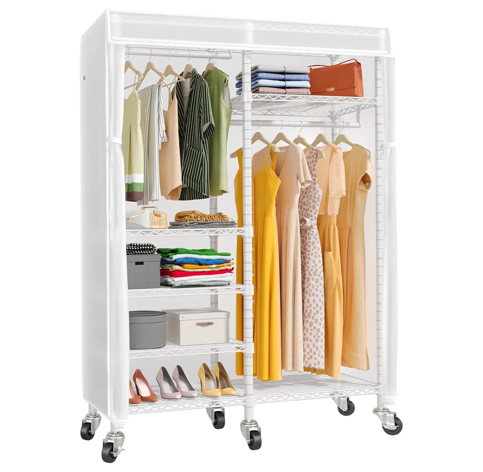 Drevy R4C Garment Rack Rolling Clothes Rack 6 Tiers Heavy Duty