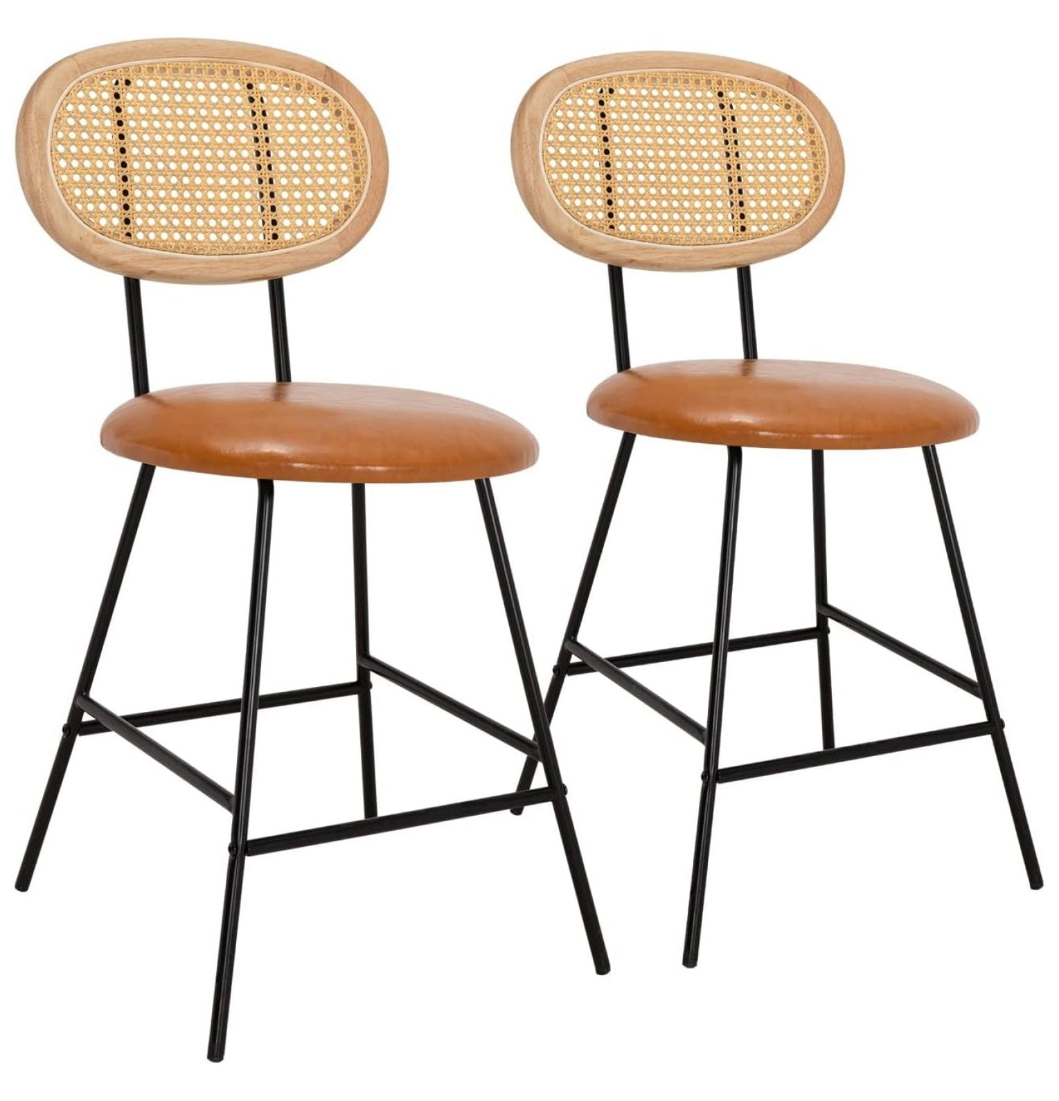 Drevy Rattan Bar Stool, Counter Height Bar Stools, Indoor Leather Bar