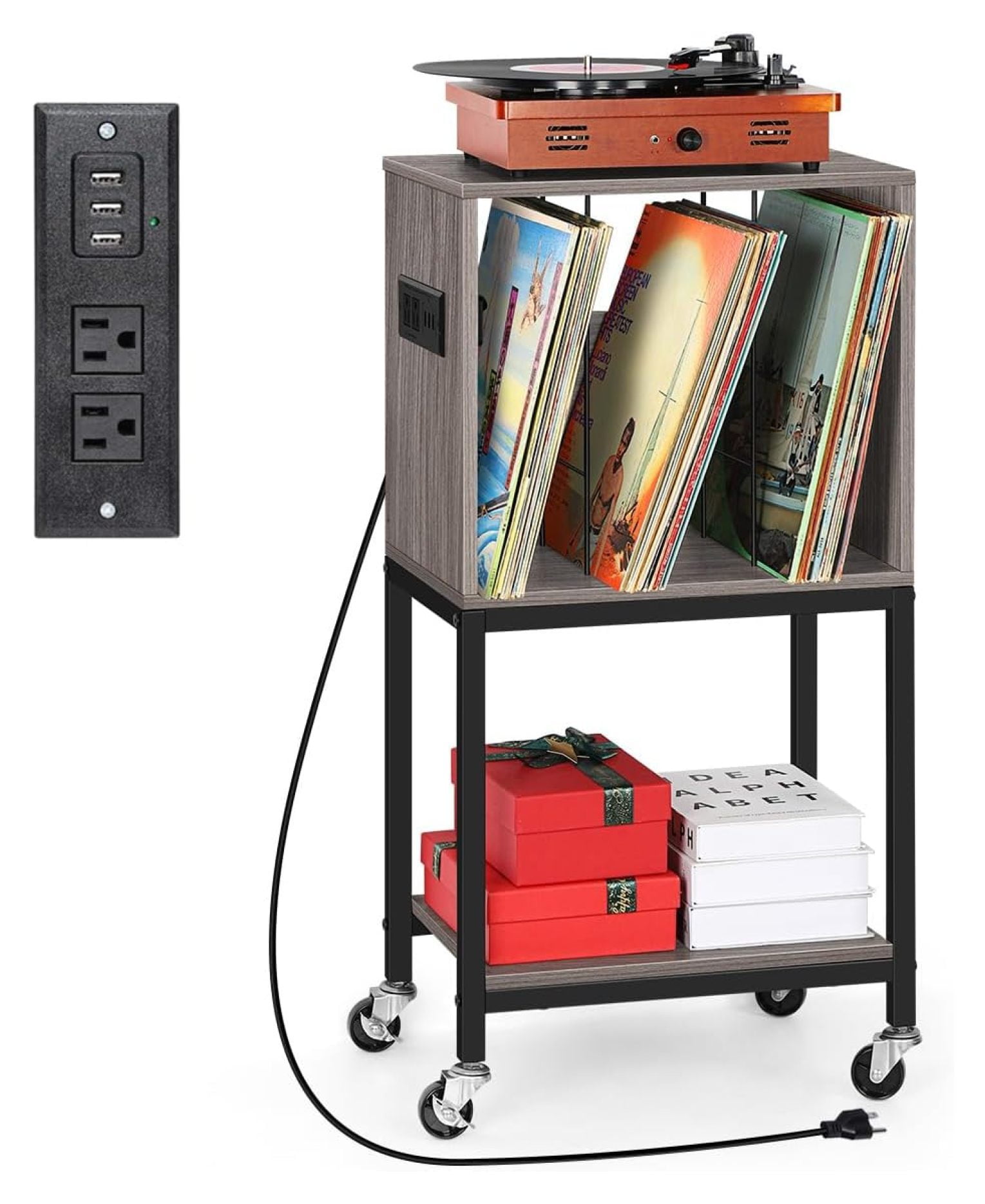 Drevy Record Player Table, Record Player Stand with Storage, 3Tier