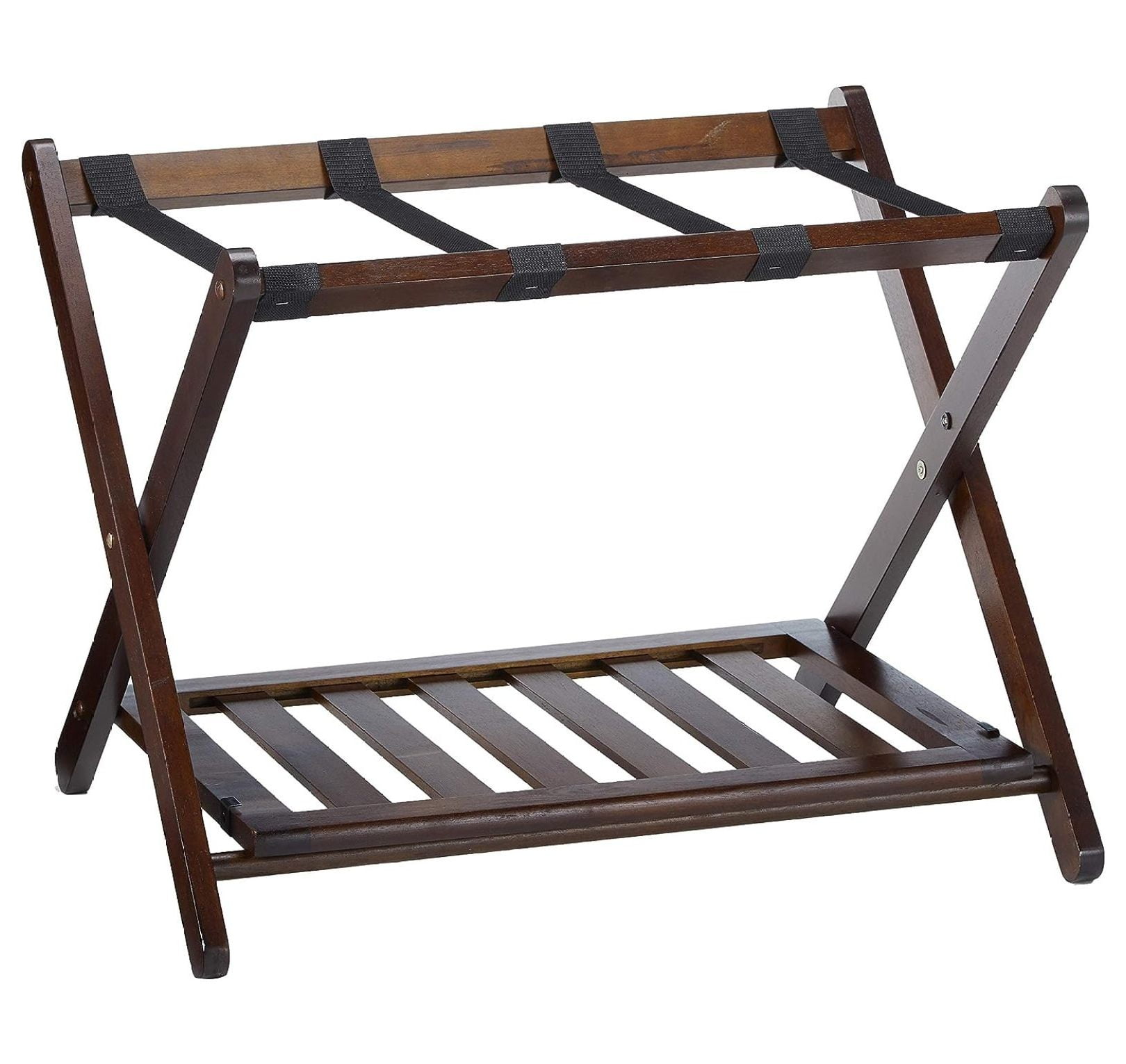 Cappuccino Solid Wood Folding Luggage Rack with Shelf
