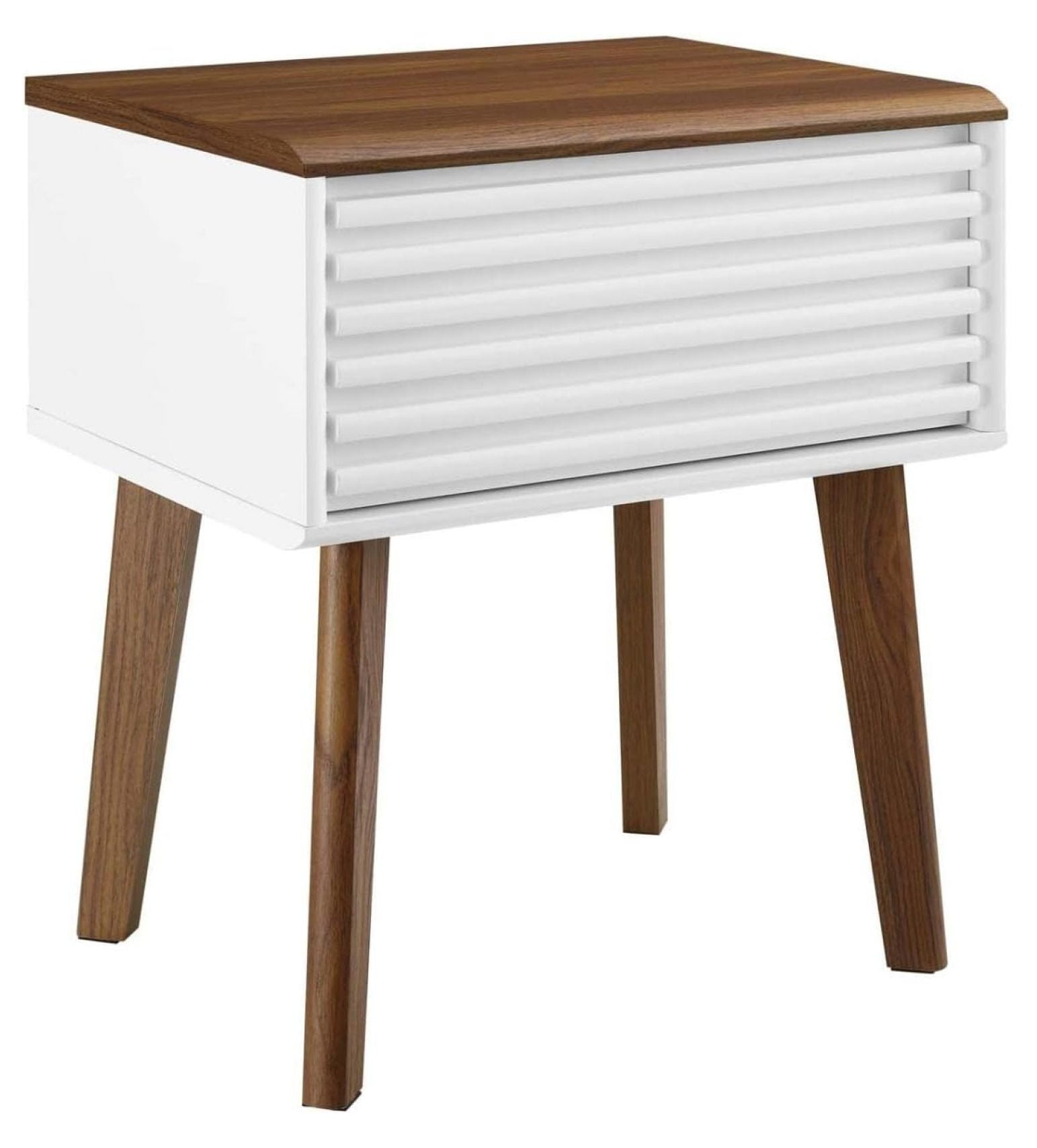 Walnut White Mid-Century Modern Storage End Table