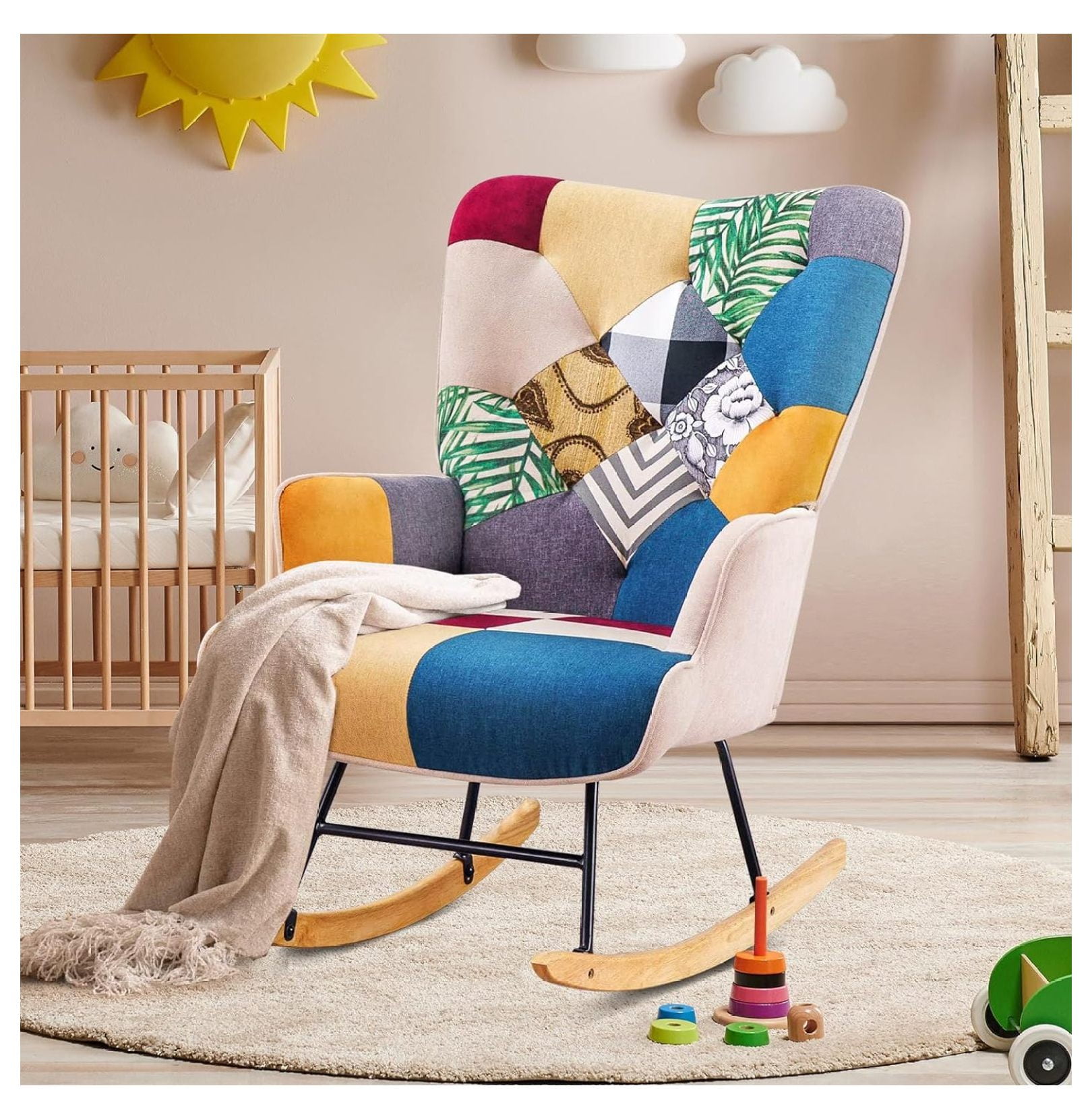 Wooden Rocking Chair Modern Accent Rocking Chair, Uplostered