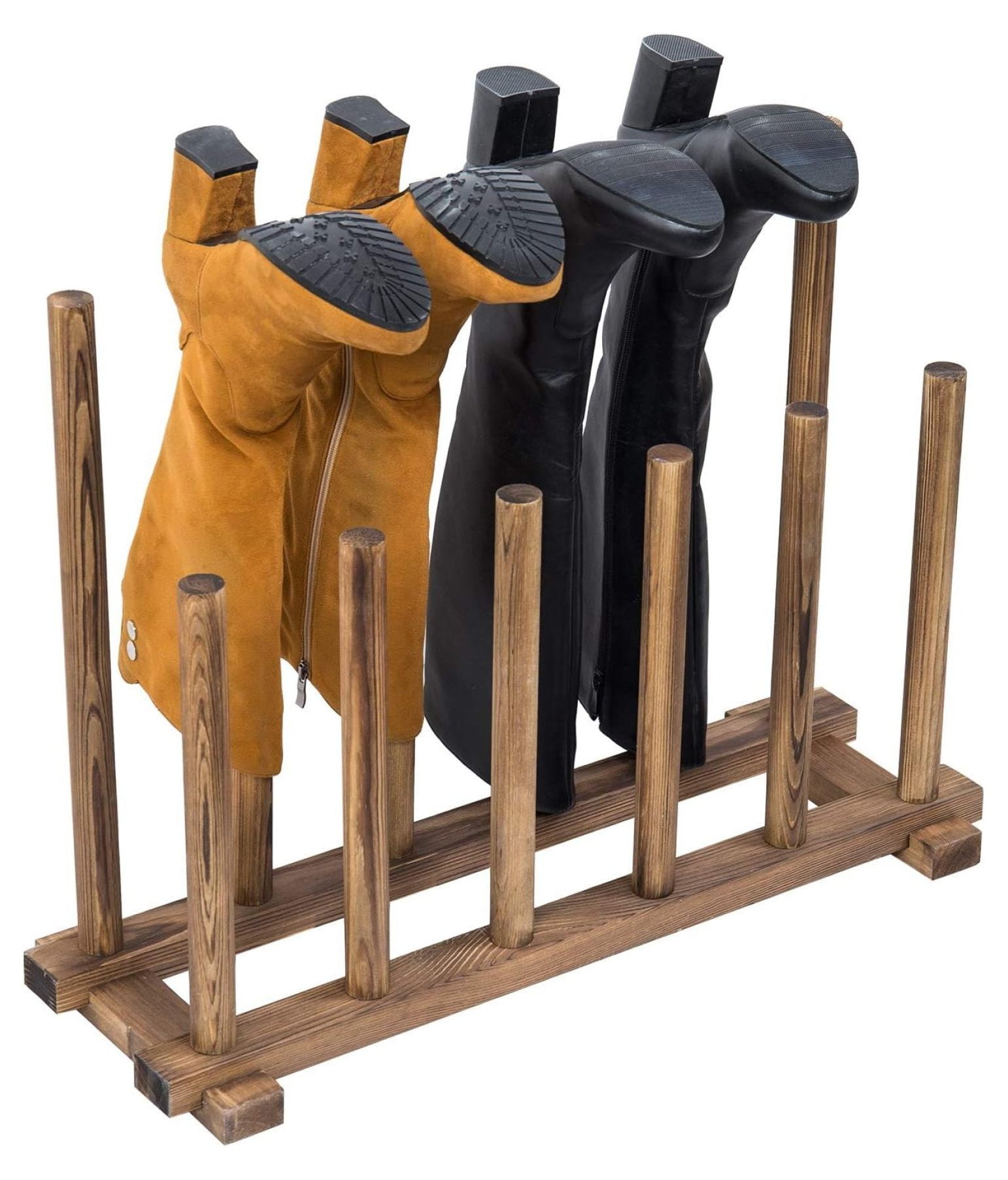 Drevy Rustic Solid Wood Freestanding Boot Rack Shoe Storage Stand in