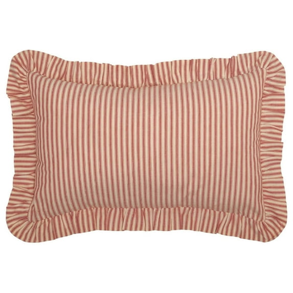 Drevy Sawyer Mill Ticking Striped Cotton Farmhouse Pillow 22x14 Filled Bedding Accessory, 14x22, Red Country