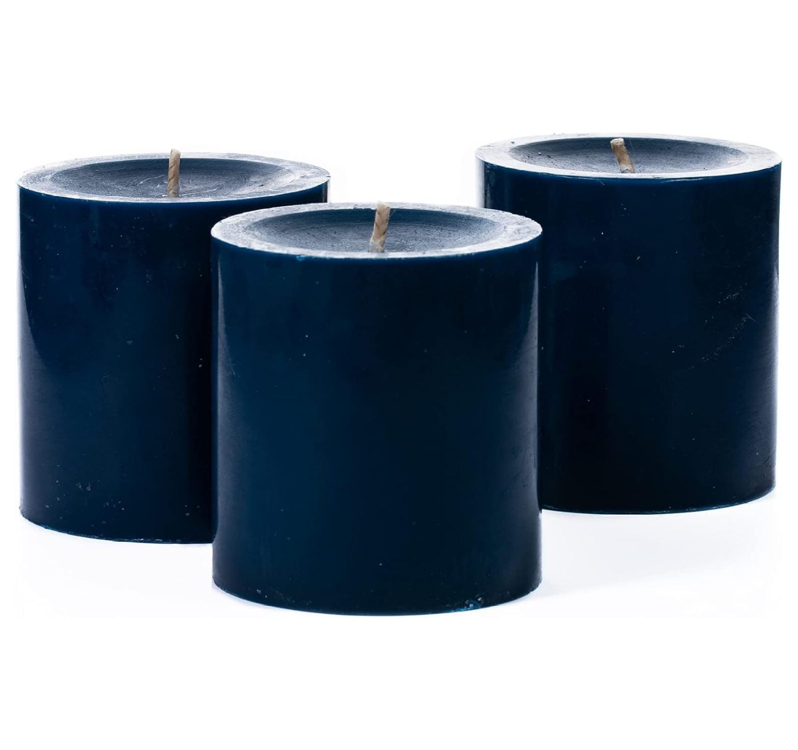 Drevy Set of 3 Navy Blue Pillar Candles 3" x 3" Unscented Dripless for