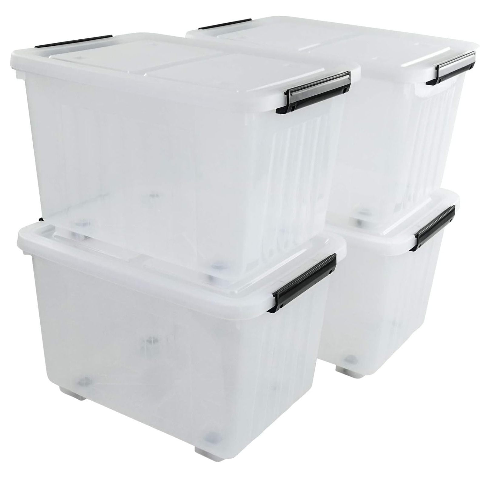 Drevy Set of 4 Large Plastic Storage Box with Lid, 30 L Latching Storage Box Bin, Clear