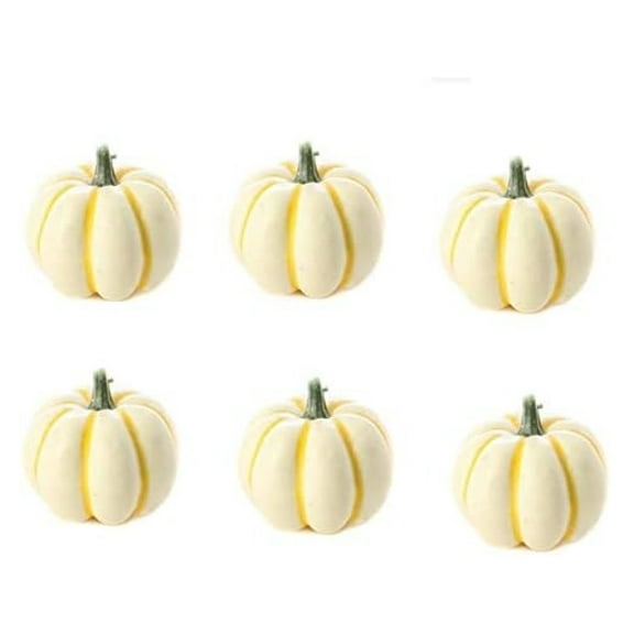 Drevy Set of 6 Artificial Small Creamy White Pumpkins with Yellow Ribs for , Fall and Thanksgiving Decorating
