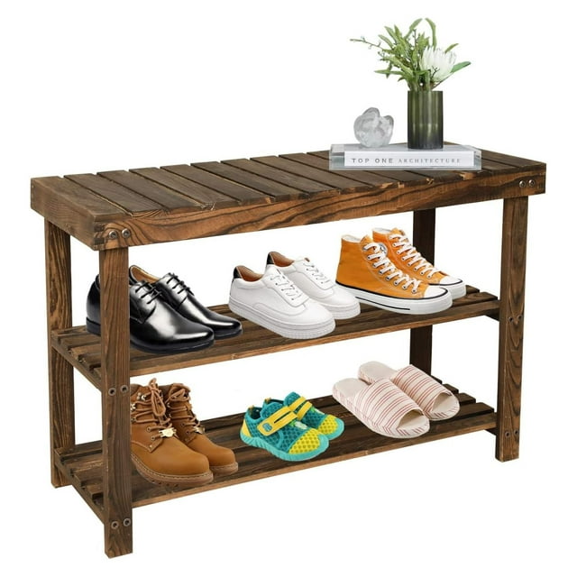 Drevy Shoe Rack Bench, 3 Tier Shoe Organizer for Entryway Storage