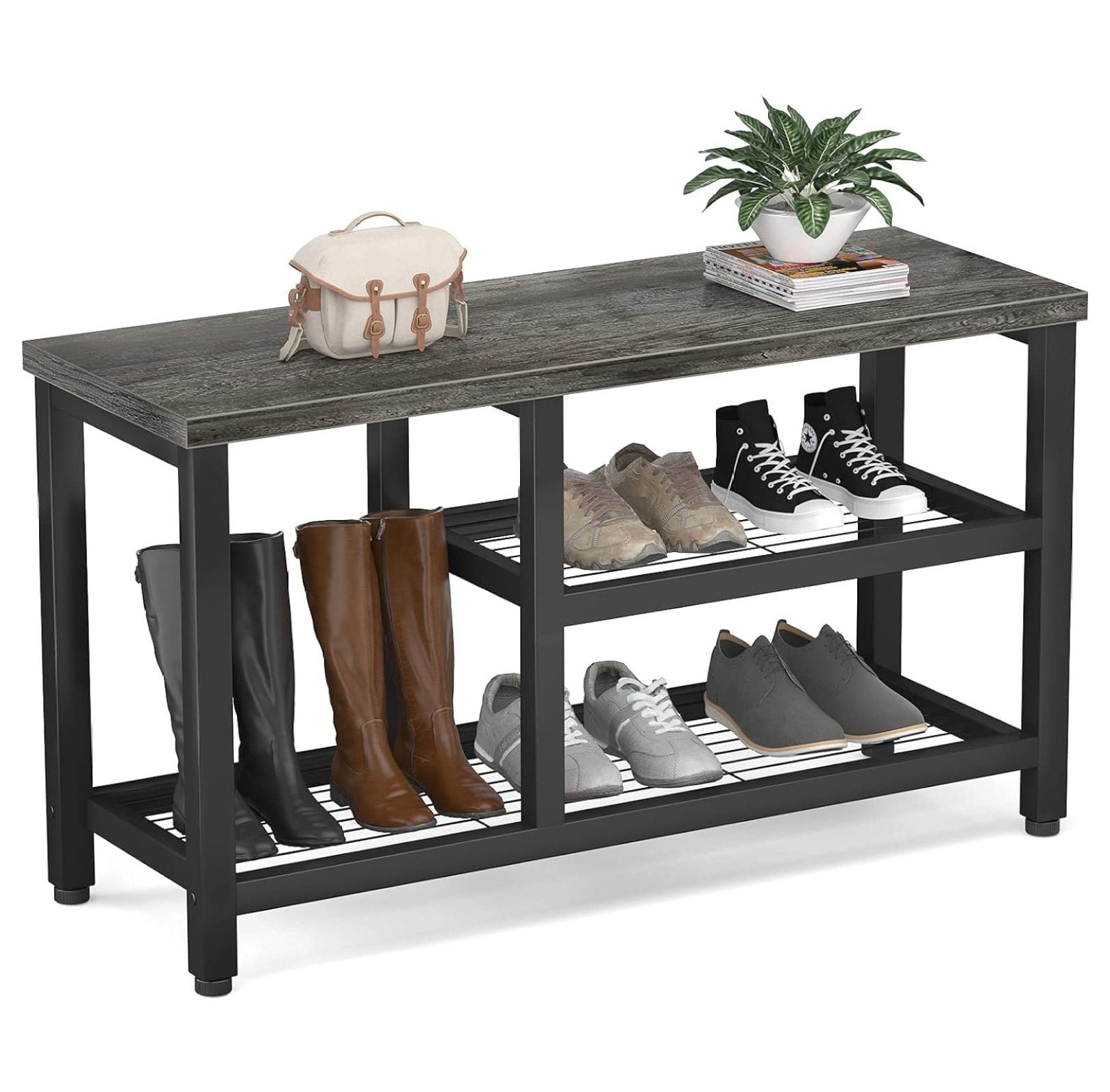 Drevy Shoe Rack Bench with High Boots Storage, Industrial Shoe Storage ...