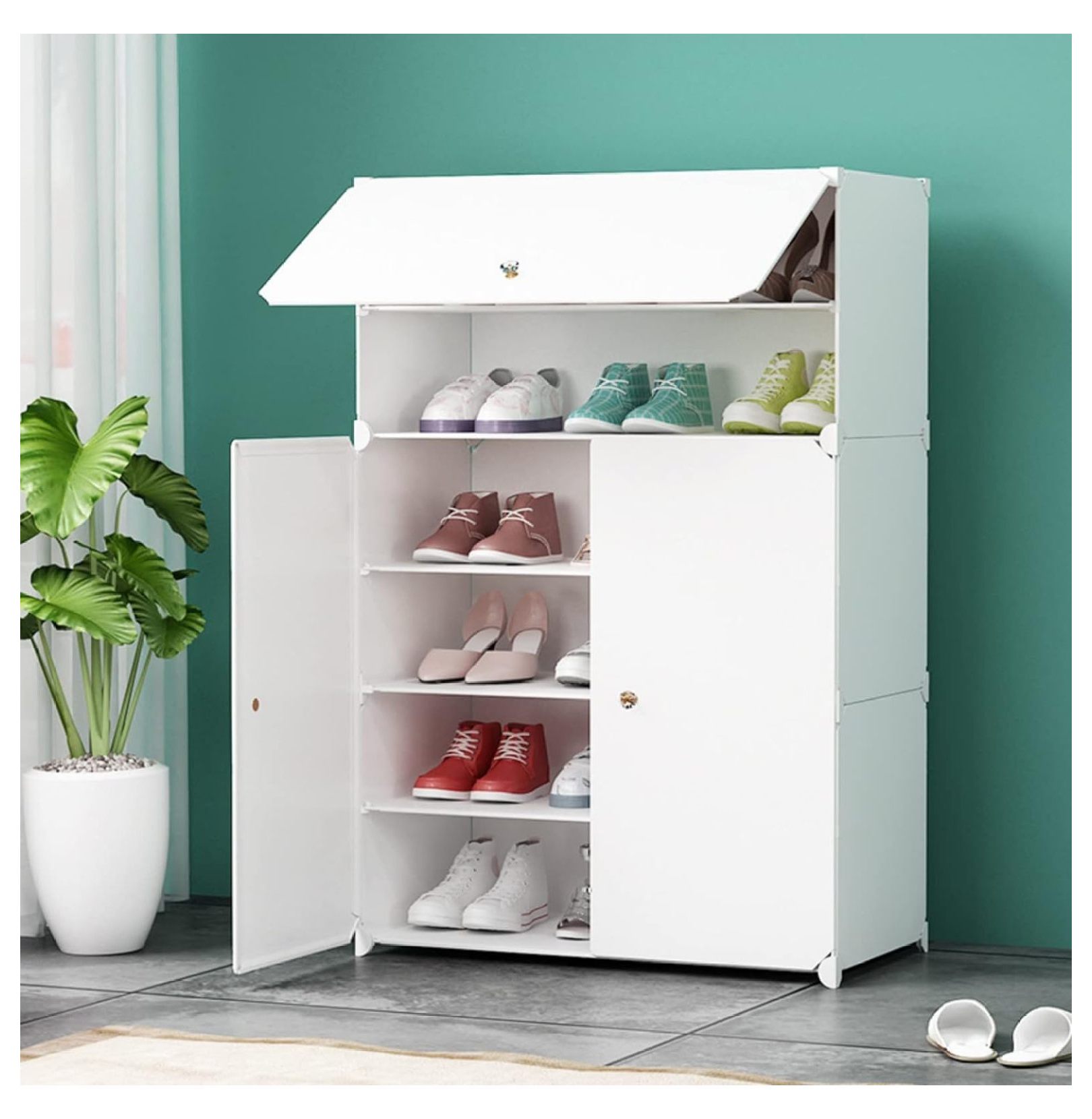 Covered Rack Orginazer Drevy Shoe Rack Organizer 6-Tier Shoe Cabinet Expandable Standing Shoe ...
