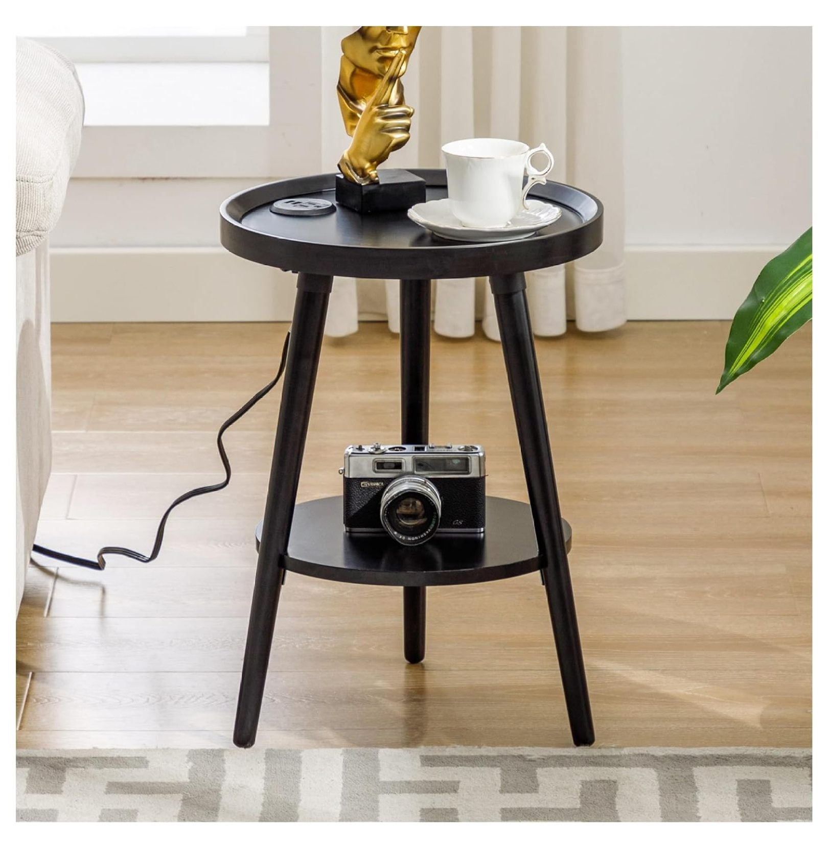 Drevy Small End Table with Charging Station Round Side Table with USB ...