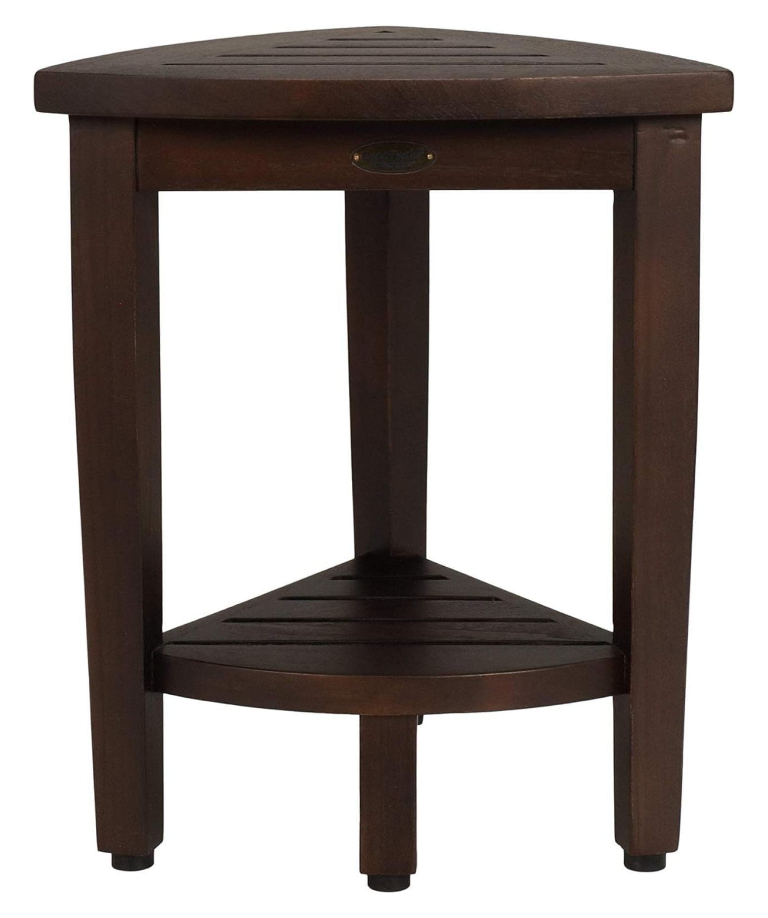 23" Dark Brown Teak Corner Shower Shelf with Adjustable Feet