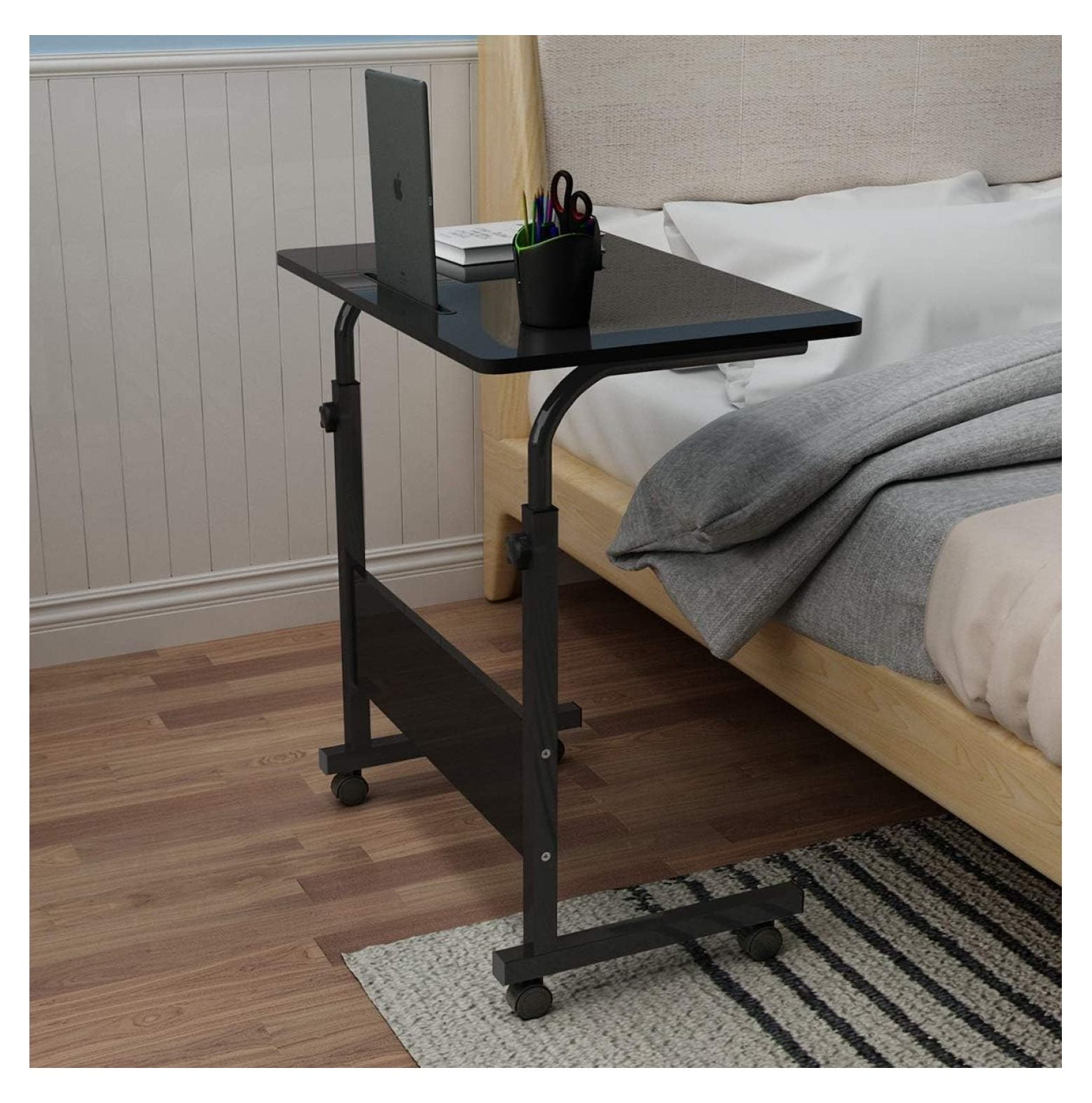 Drevy Sofa Side Table with Wheels,Rolling Sofa Side Snack Table