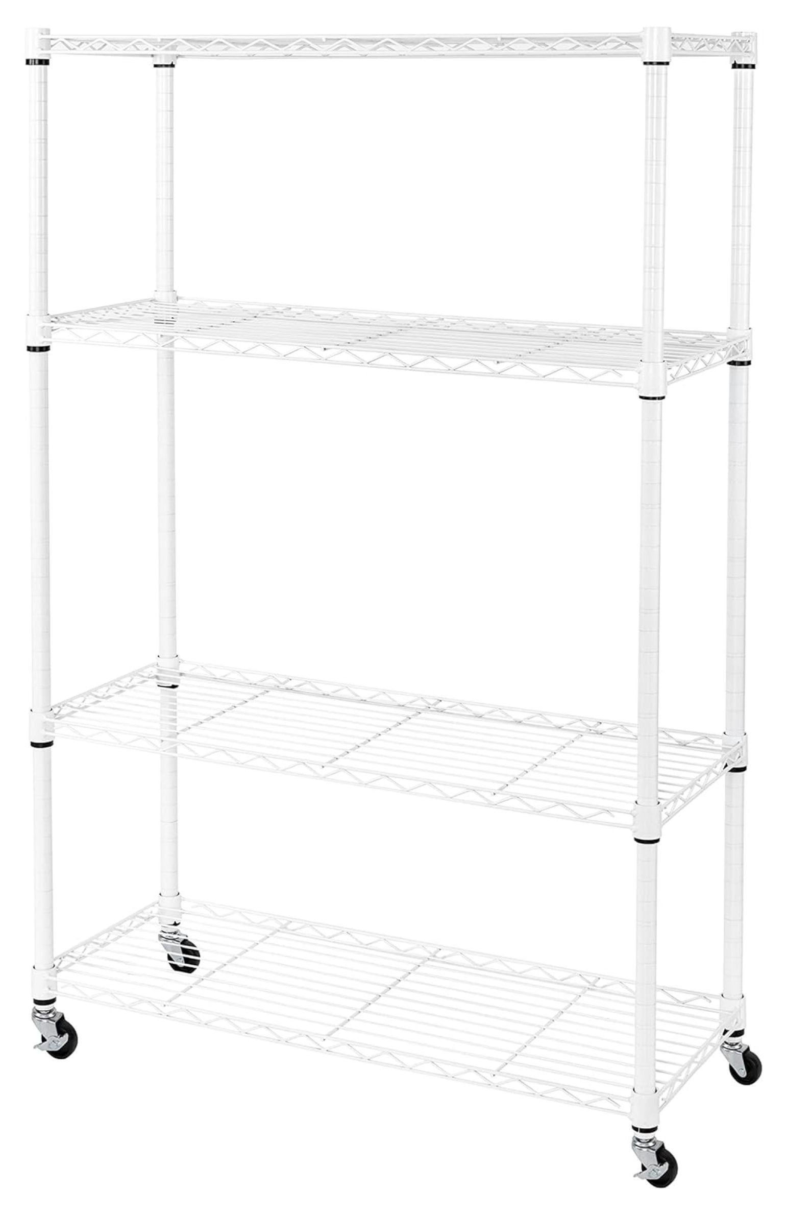 White Adjustable 4-Tier Steel Wire Shelving Unit with Wheels