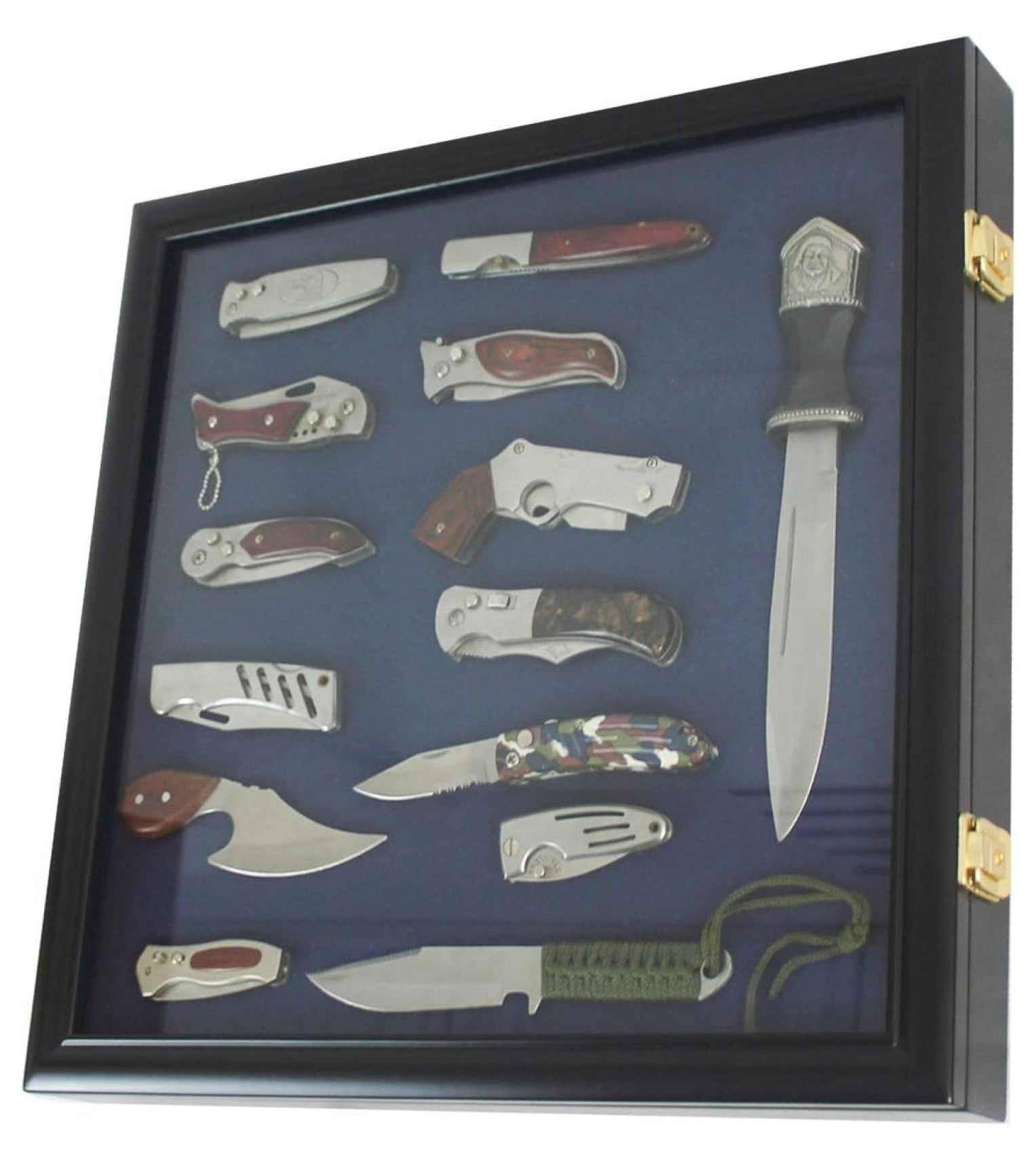 Drevy Solid Wood Frame Pocket Knife Display Case Cabinet Box Glass Door  Wall Mountable Soft Foam Interior Black Finish - Walmart.com, image size:1528x1711