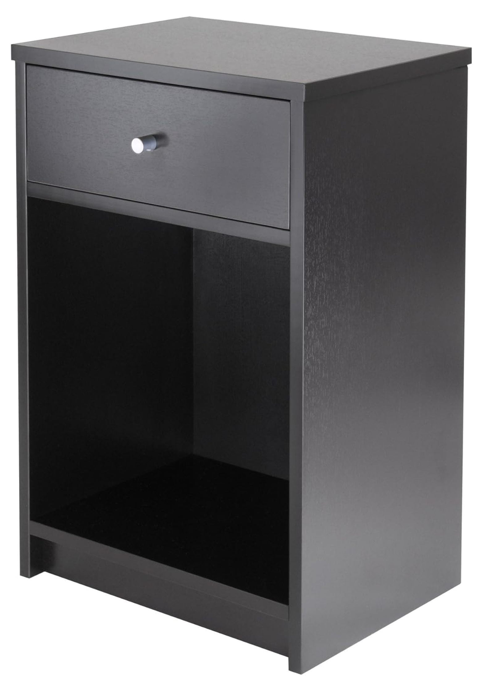 Squamish Transitional Black Wood Nightstand with Storage