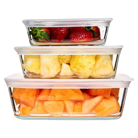 Drevy Square Glass Containers With Lids: Meal Prep Container Glass - Borosilicate Glass Food Storage Containers Glass - Set of 3 Glass Food Prep Containers With Lids Airtight - Small, Medium And Large