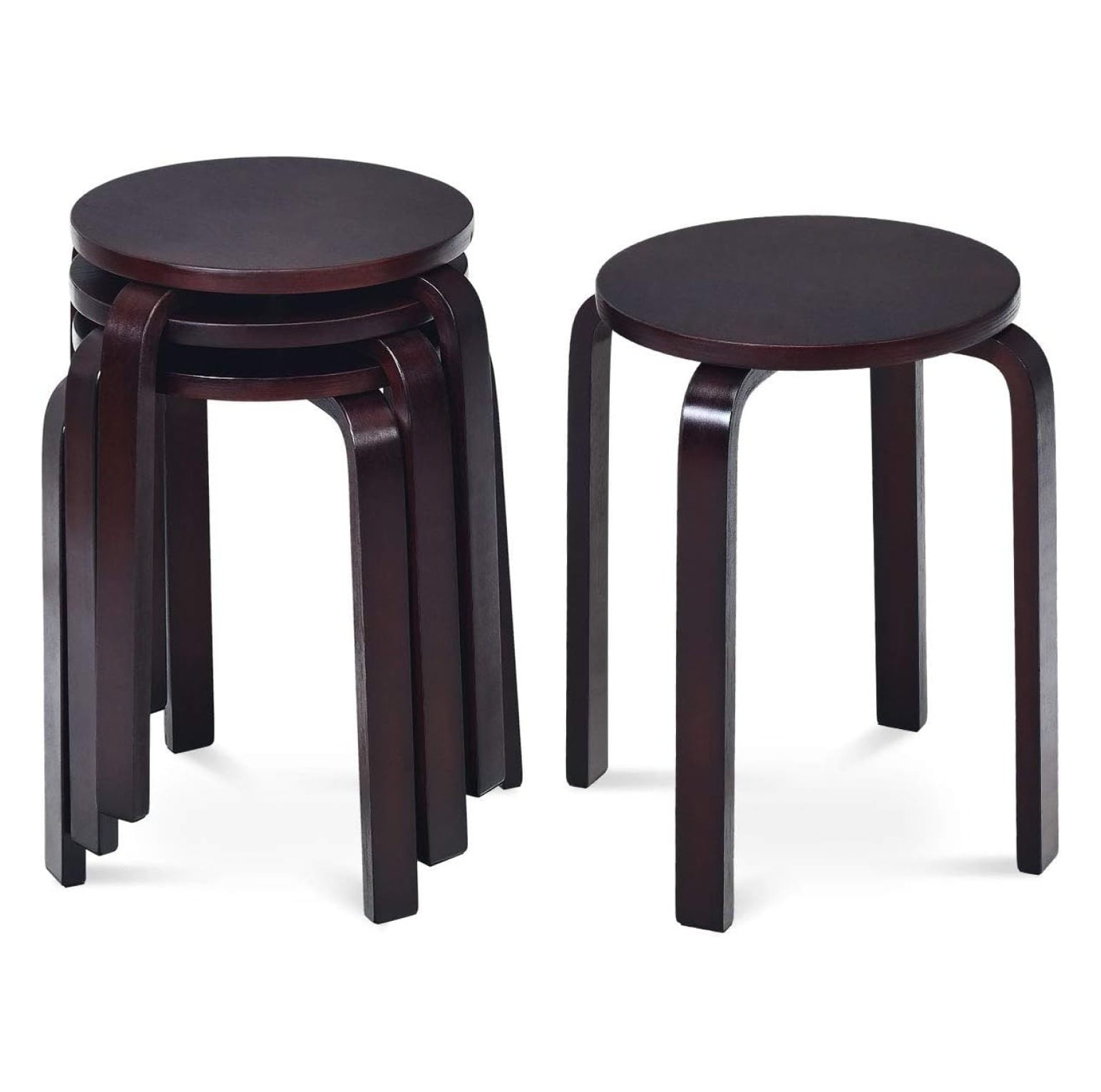 Drevy Stackable Bentwood Stools Set of 4, 18Inch Height Backless