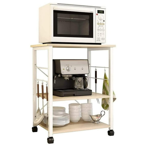 Drevy Standing Baker's Racks Appliance Table Small Rolling Kitchen Cart Microwave Cart Stand, 3-Tier Kitchen Baker's Rack Utility Cart Microwave Stand Kitchen Shelf, W4-Maple