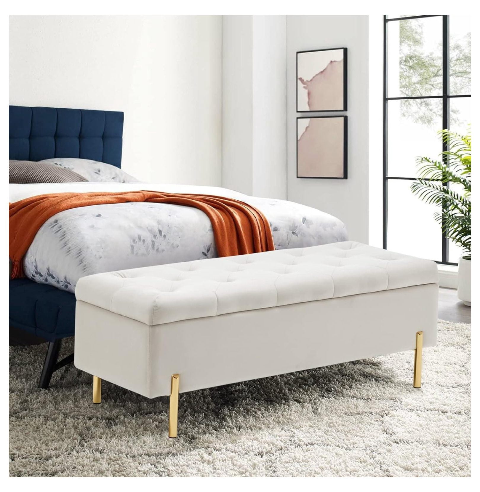 Drevy Storage Bench Ottoman with Soft Close Lid, End of Bed Bench Upholstered Fabric Storage ...