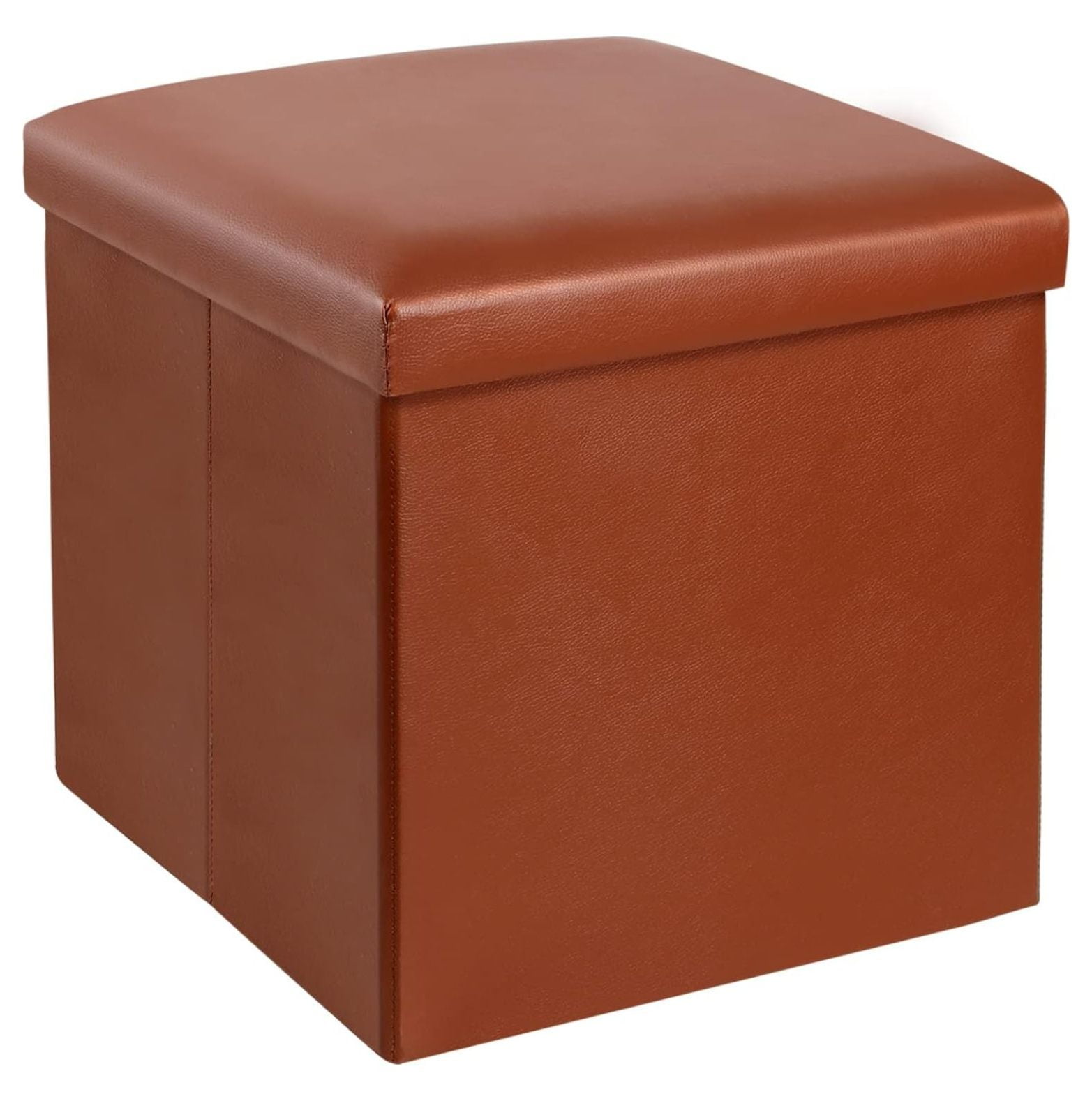 Drevy Storage Ottoman Cube,Small Folding Ottoman with Lid,Faux Leather