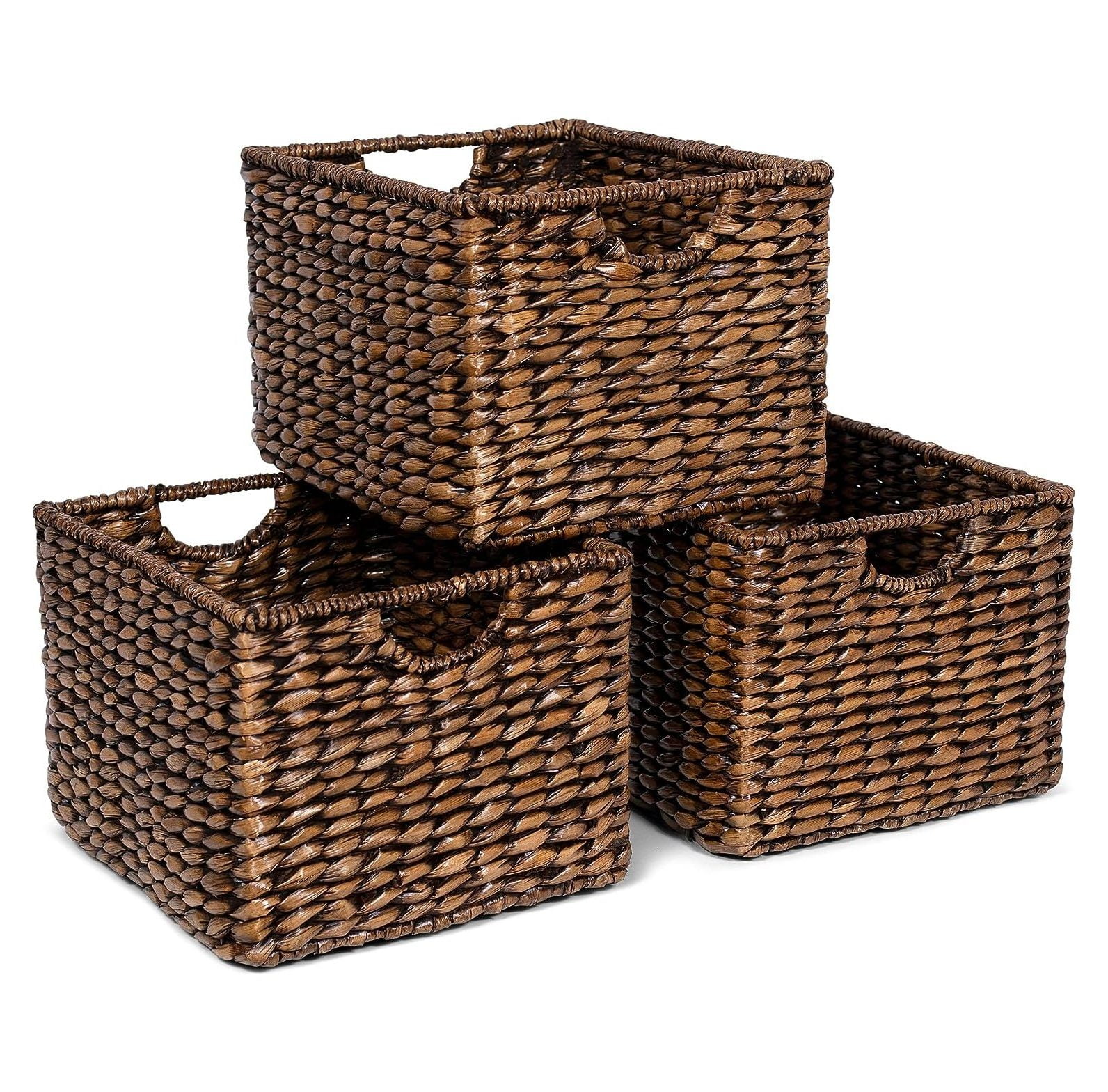 Handwoven Seagrass Rectangular Storage Baskets with Handles - Set of 3