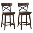 thumbnail image 1 of Drevy Swivel Bar Stool Set of 2, 24 Inch Ergonomic Counter Height Chairs with Open X Back & Footrest, 2PCS Vintage Wooden Barstools for Kitchen Island, Pub, Bistro, Café, Brown (2, 24 inch), 1 of 7