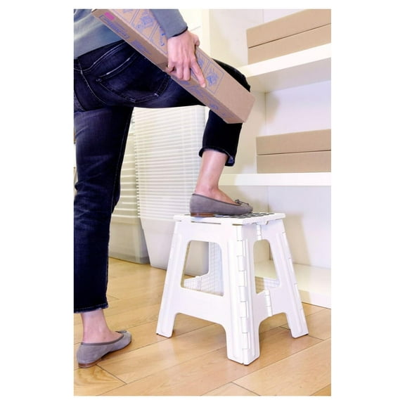 Drevy Tall Folding Step Stool, White