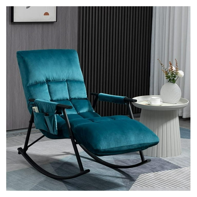 Drevy Teal Velvet Rocking Recliner Foldable Adjustable High Back Foot Rest Side Pocket. Comfortable Nursing Glider Armchair for Living Room Bedroom Walmart