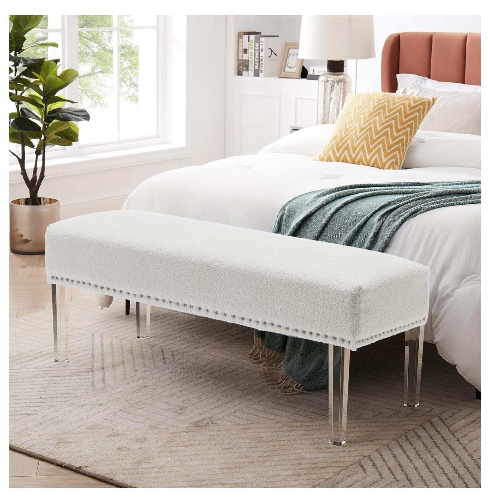 Drevy Upholstered Bed Bench Modern Entryway Bench Ottomans Footstools