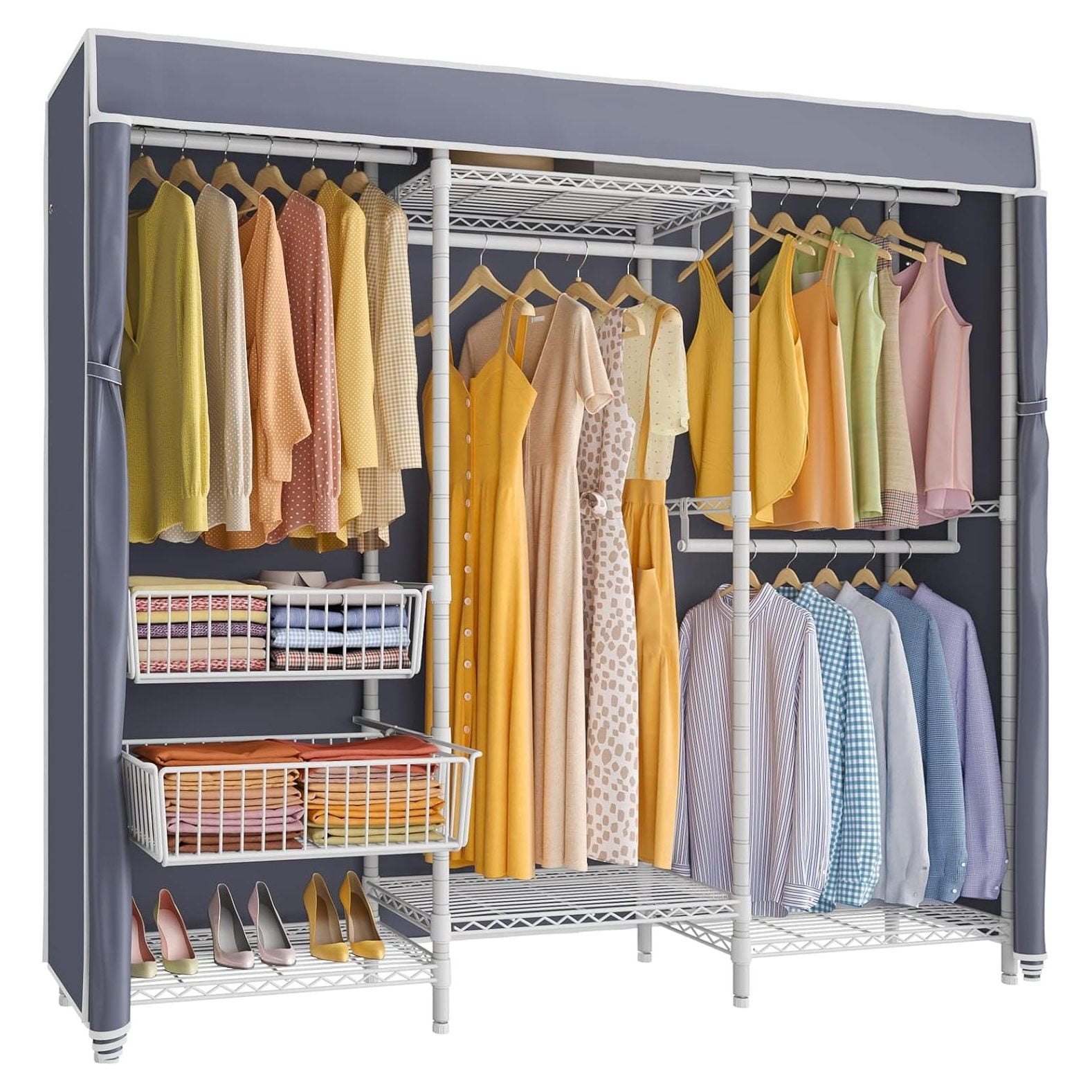 Drevy V10C Medium Heavy Duty Covered Clothes Rack Portable Wardrobe
