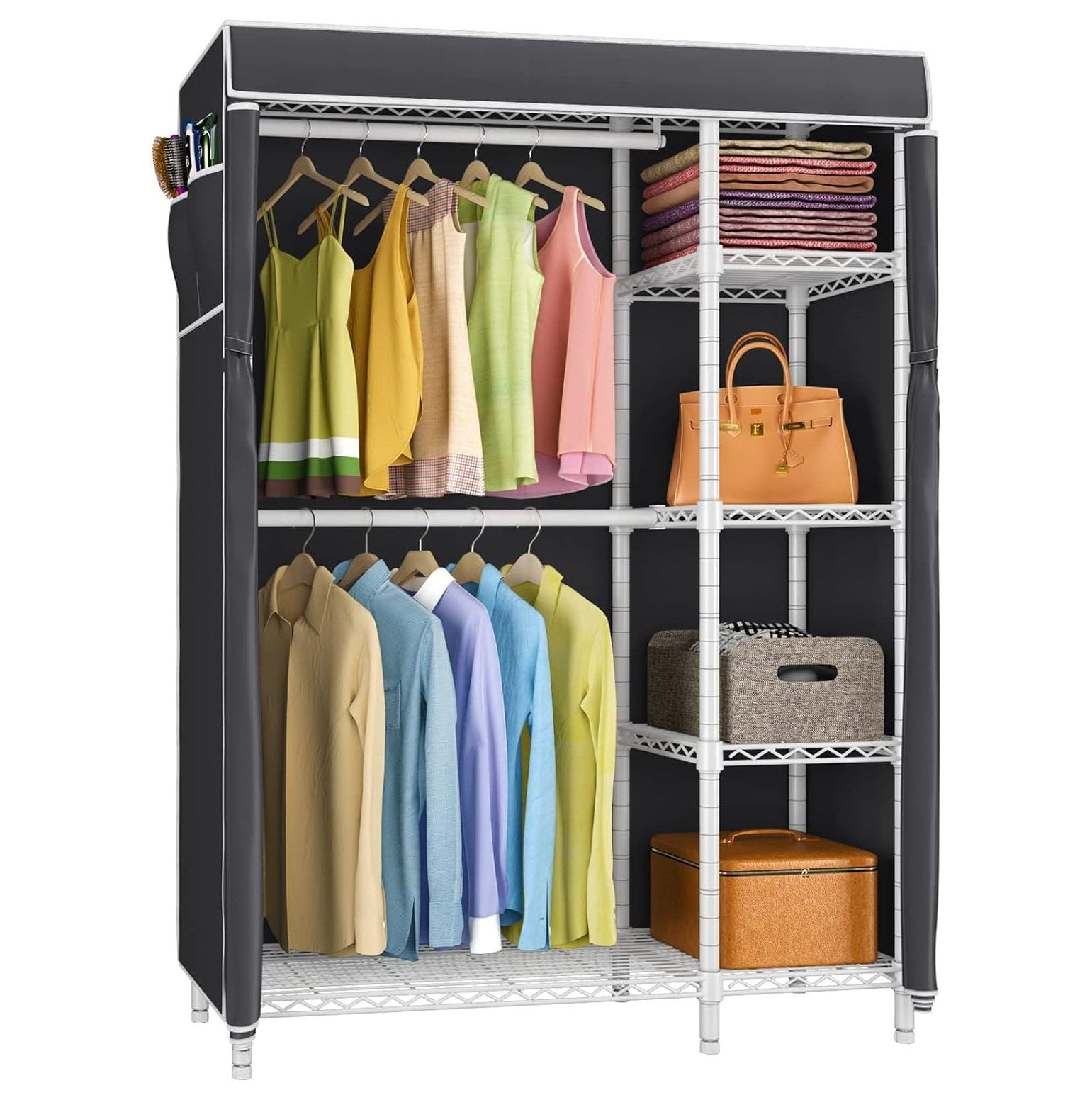 Drevy V7C Basic Garment Rack with Cover Portable Closets for Hanging