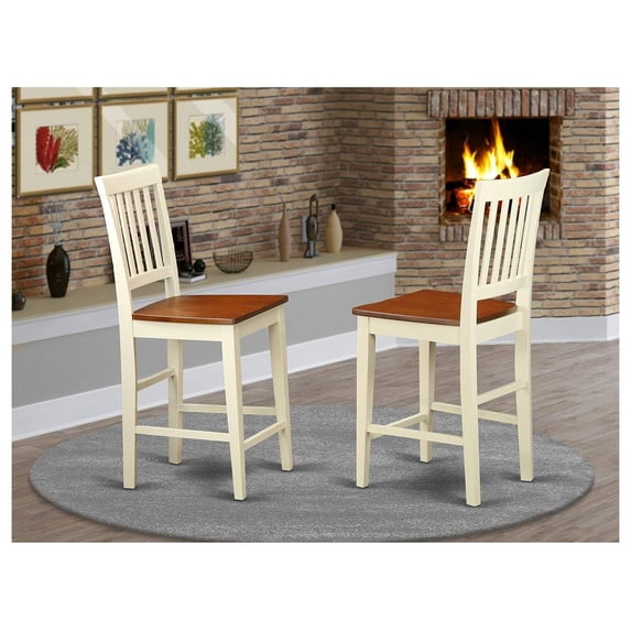 Drevy VNS-WHI-W Counter Bar Stool-Pub Height Wooden Chairs, Set of 2, Buttermilk & Cherry