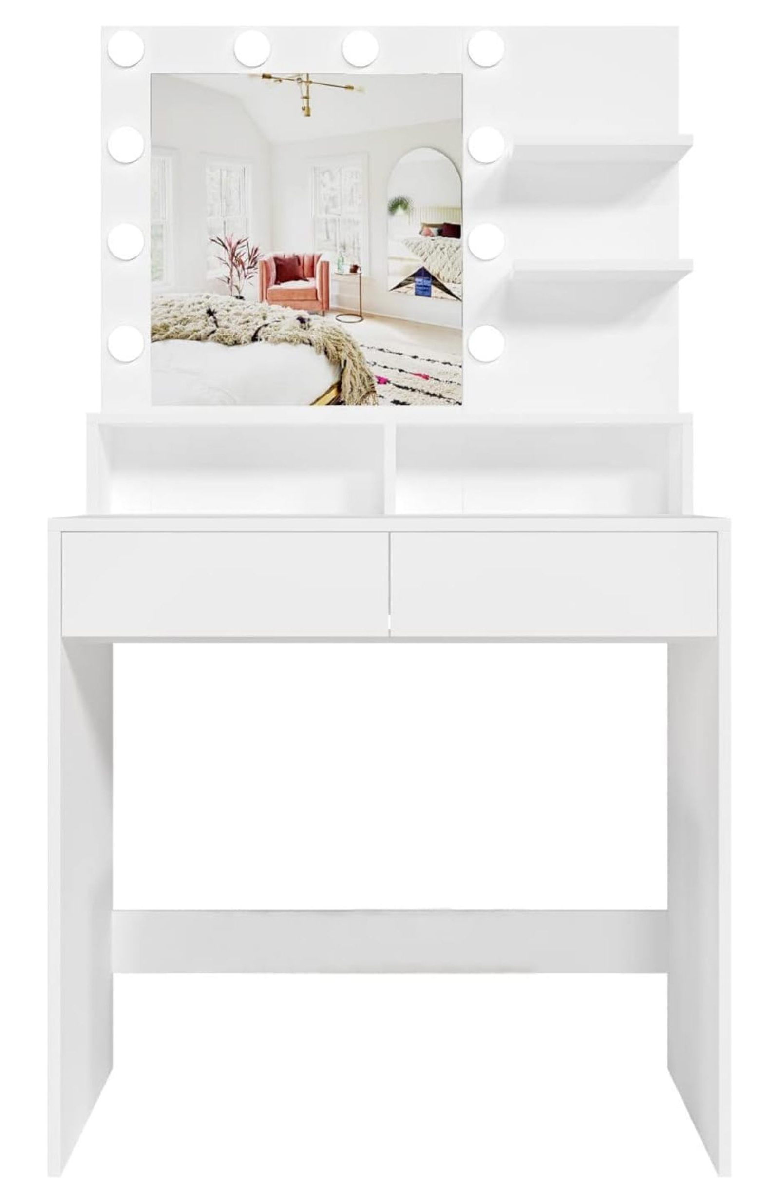 Drevy Vanity Table with Lighted Mirror and Shelf, Makeup Vanity Desk