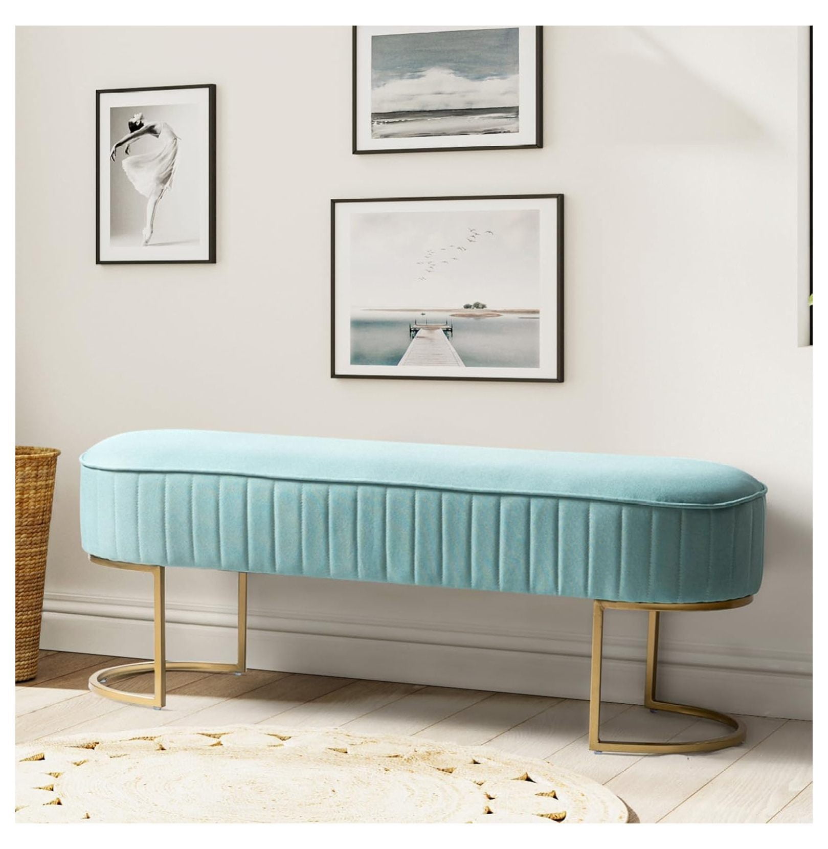 Drevy Velvet Bedroom Bench for End of Bed, Upholstered Entryway Bench ...