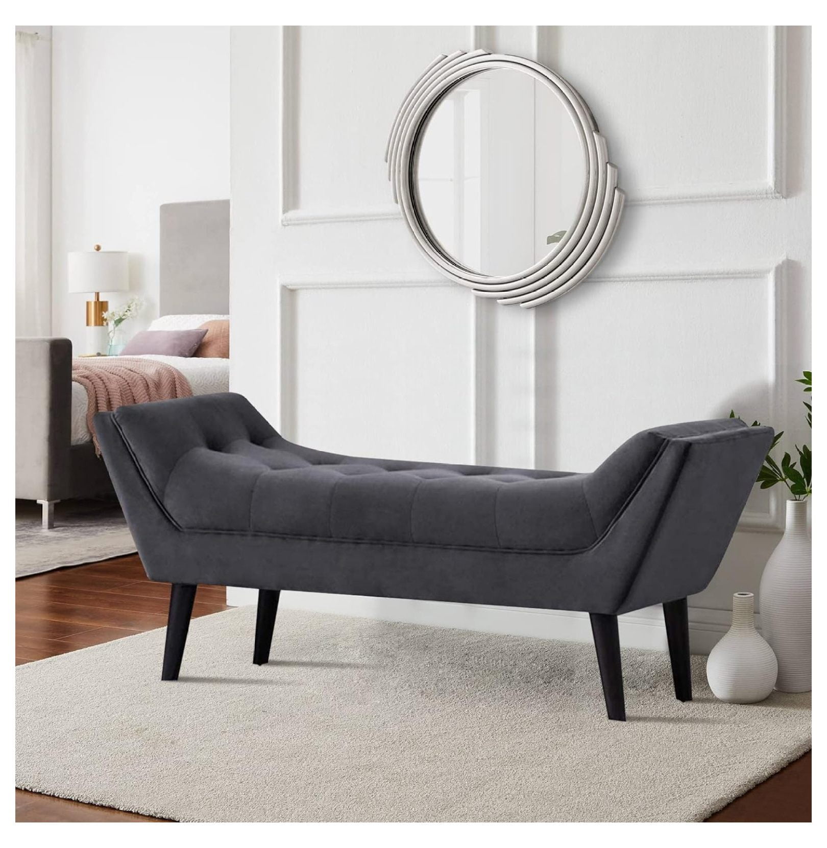 Drevy Velvet Tufted Ottoman Bed Bench for Bedroom End of Bed Bench