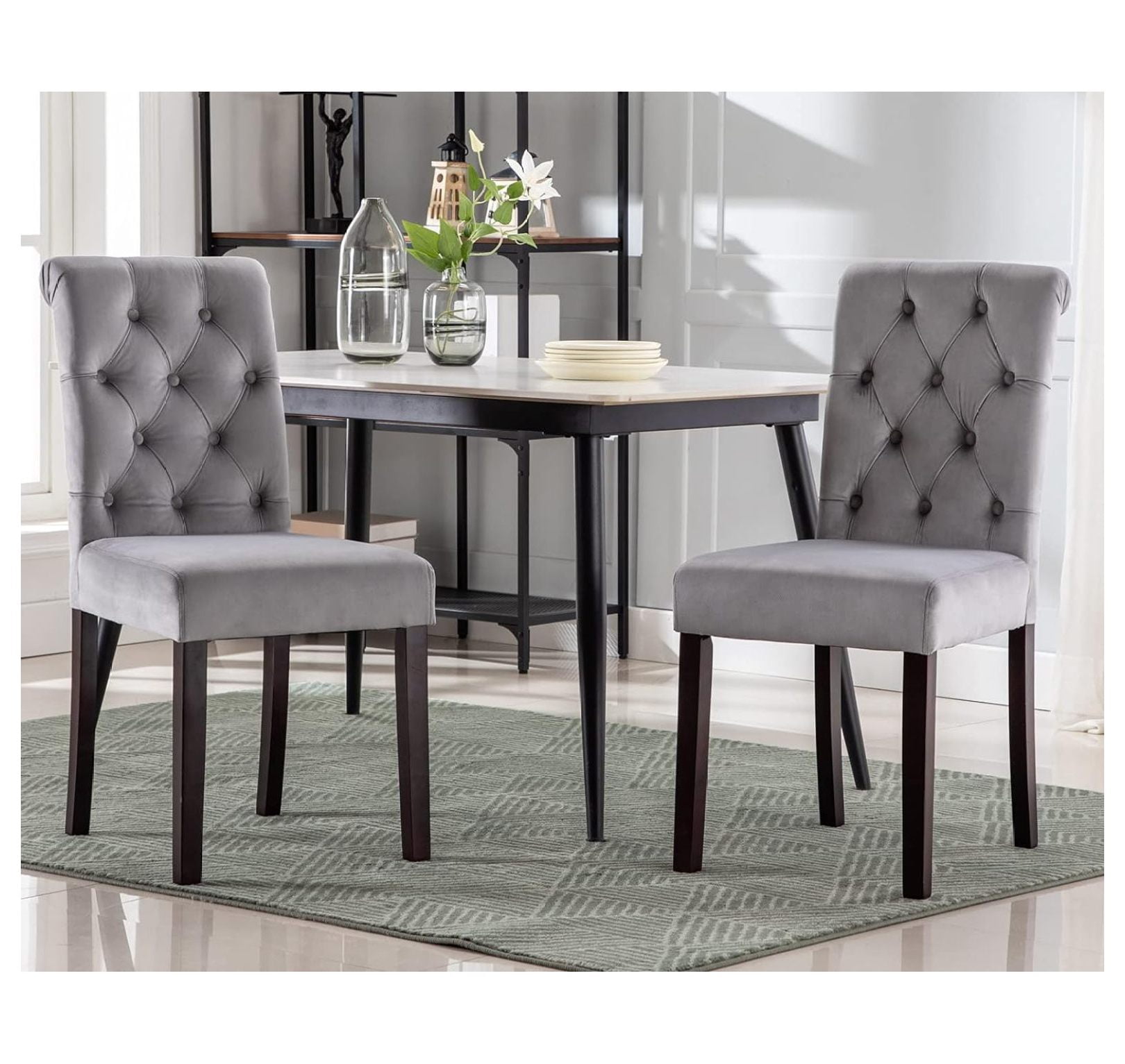 Drevy Velvet Upholstered Dining Chairs Set Of 2 Tufted Solid Wood High Back Parson Dining Chairs 1113