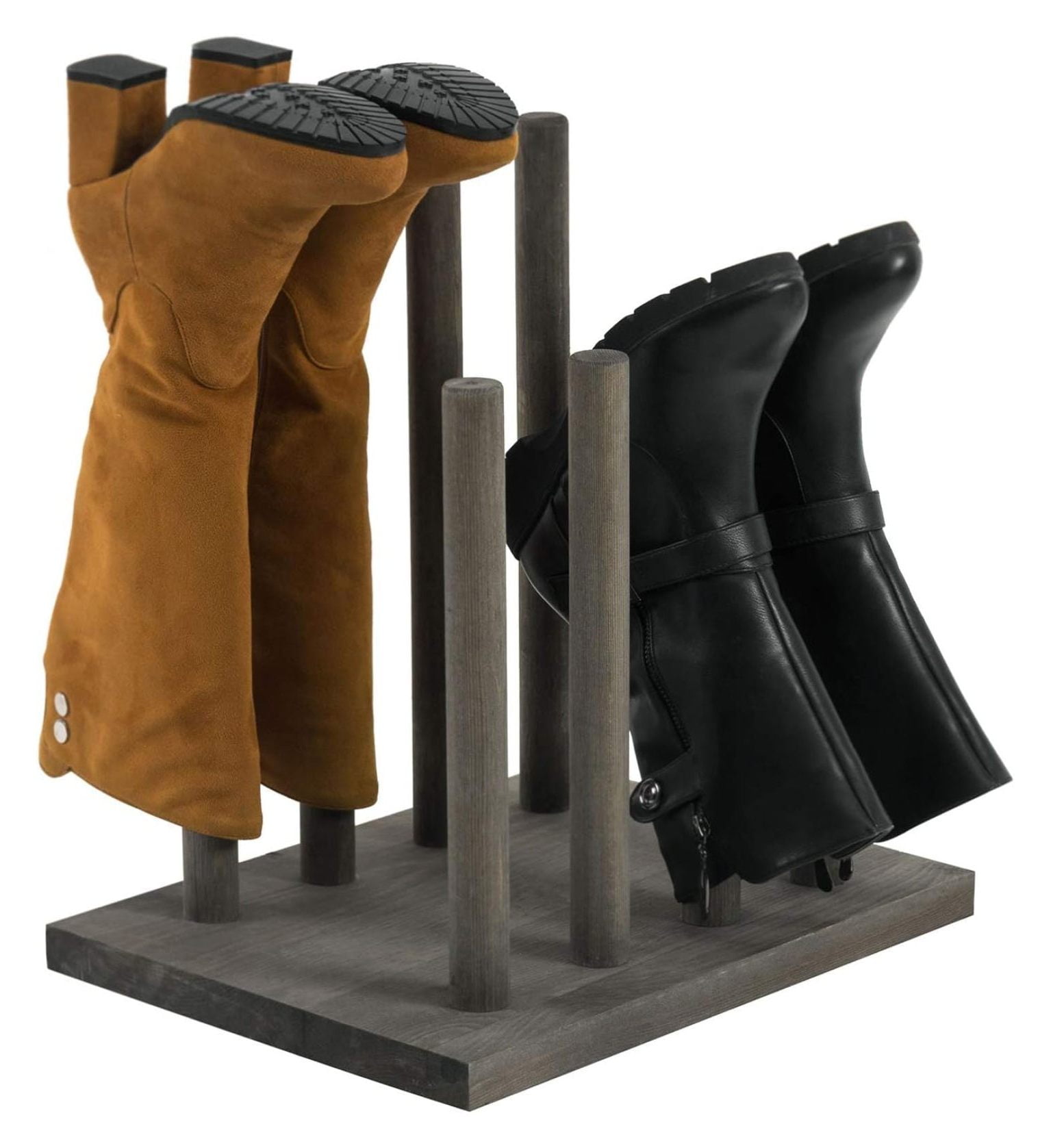 Drevy Vintage Gray Solid Wood Boot Rack Organizer for Tall Boots for