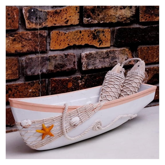 Drevy White Wooden Boat Tray Decor Decorative Nautical Boat Ornament Decor Wood Boat Tray Decorations Beach Theme Bathroom Decor Boats Shelf Decor 17 Inch