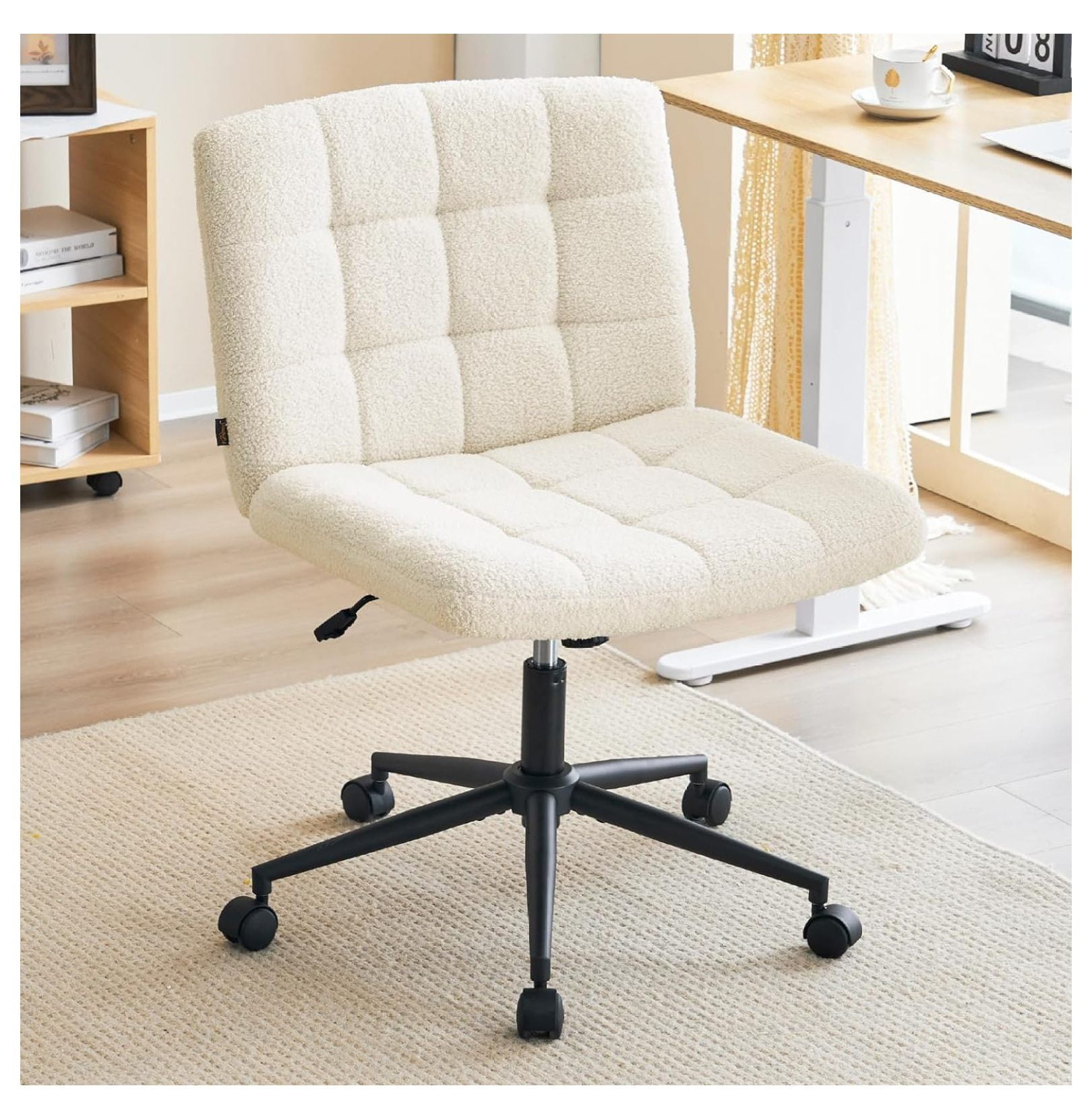 Drevy Wide Armless Desk Chair with Wheels, Back Swivel Criss Cross