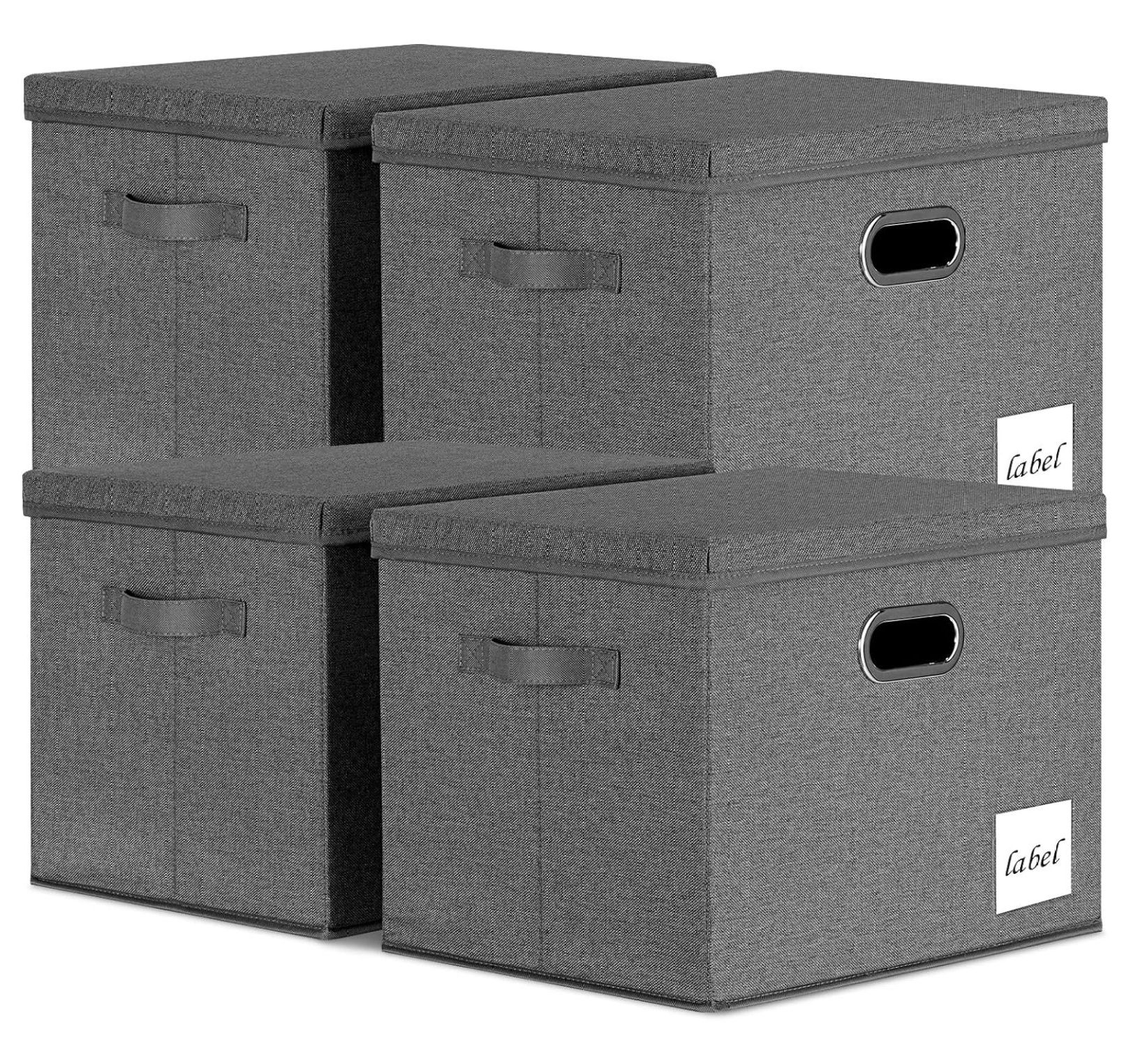 Drevy XL Storage Bins (4Pack), 16"x12"x12", Foldable Linen Boxes, Lid