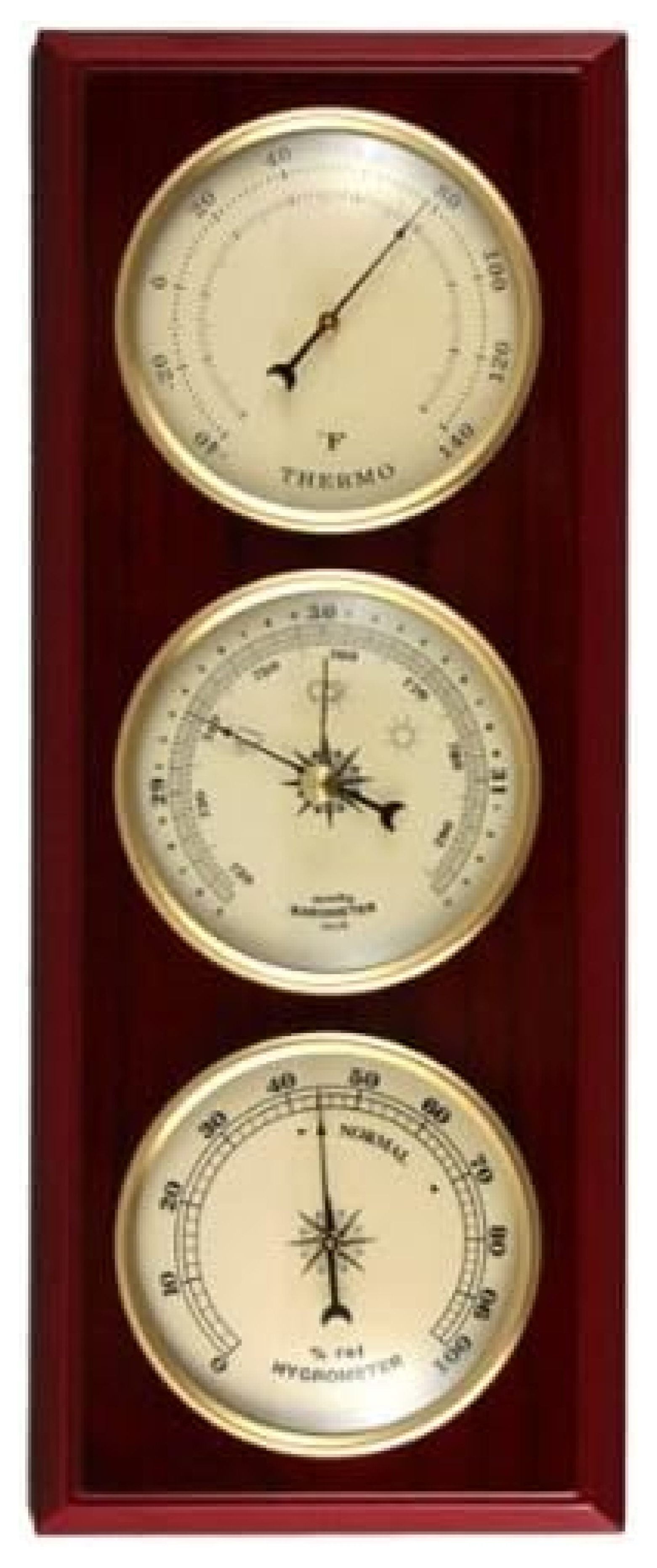 Cherry Finish Traditional Weather Station with Thermometer, Barometer, Hygrometer