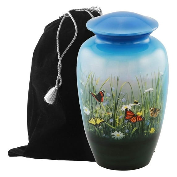 Drevy's Aesthetic Painted Cremation Urn - Affordable Metal Urn - Hand Painted Solid Metal Urn for Ashes, Adult Cremation Urn with Velvet Bag ()