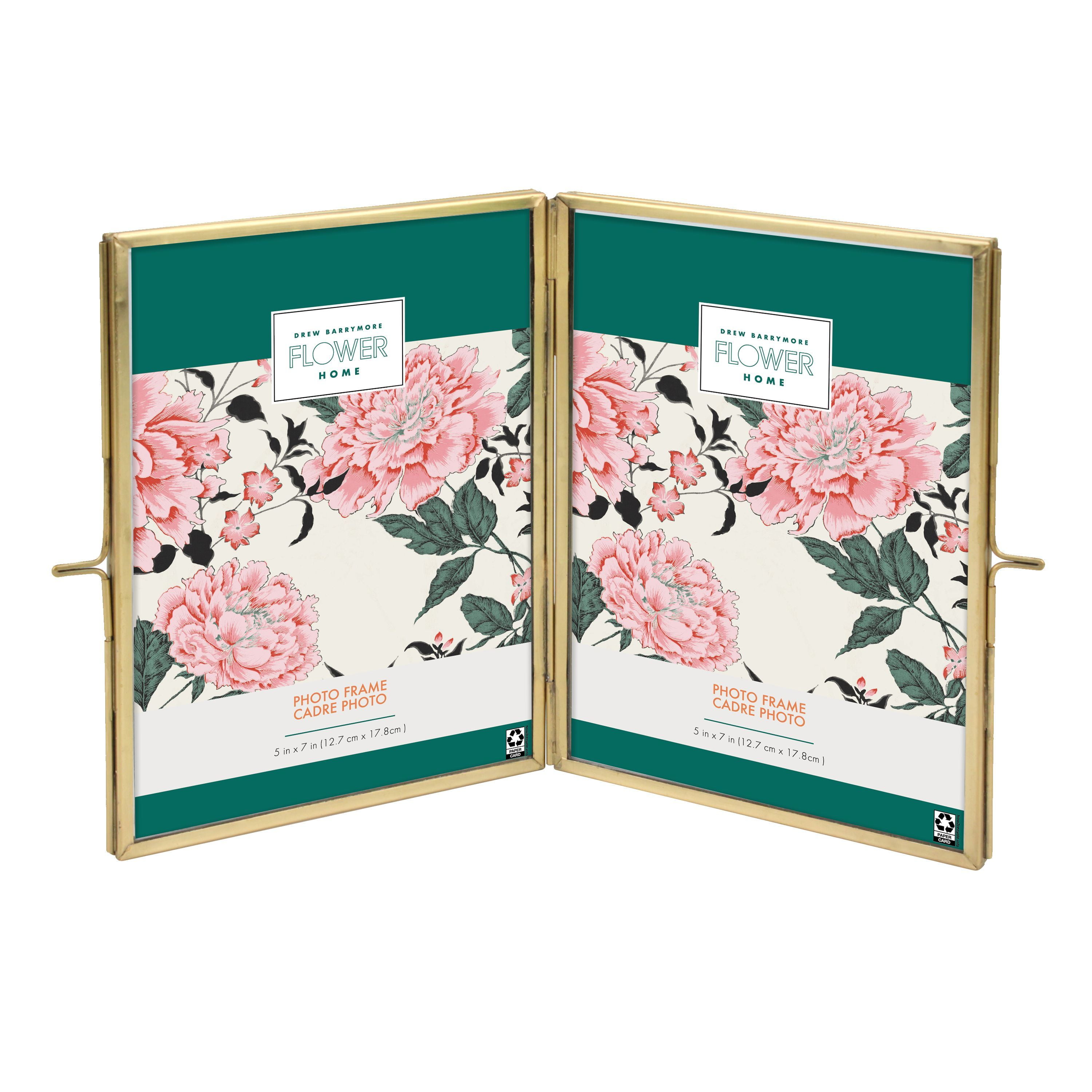 Drew Barrymore Flower Home 5x7 Rectangular Metal Table Top Hinged Double Picture Frame, Gold