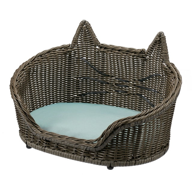 Drew Barrymore Wicker Cushion Pet Cat Bed, Brown