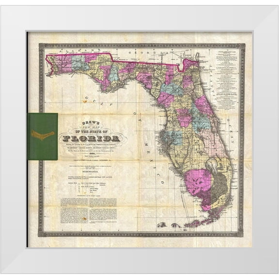 Drew, Columbus 12x12 White Modern Wood Framed Museum Art Print Titled - New Map of The State of Florida, 1870